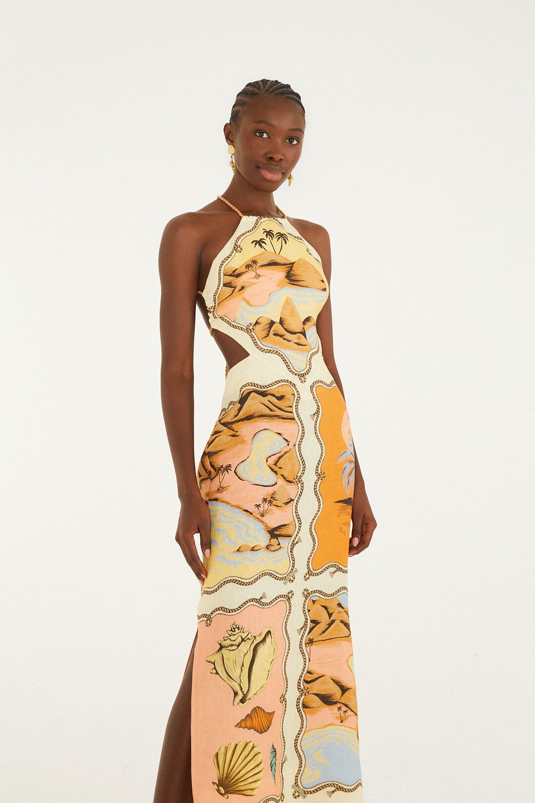 FARM Rio model wearing the Multicolor Rio Souvenir Scarves Rope Straps Maxi Dress