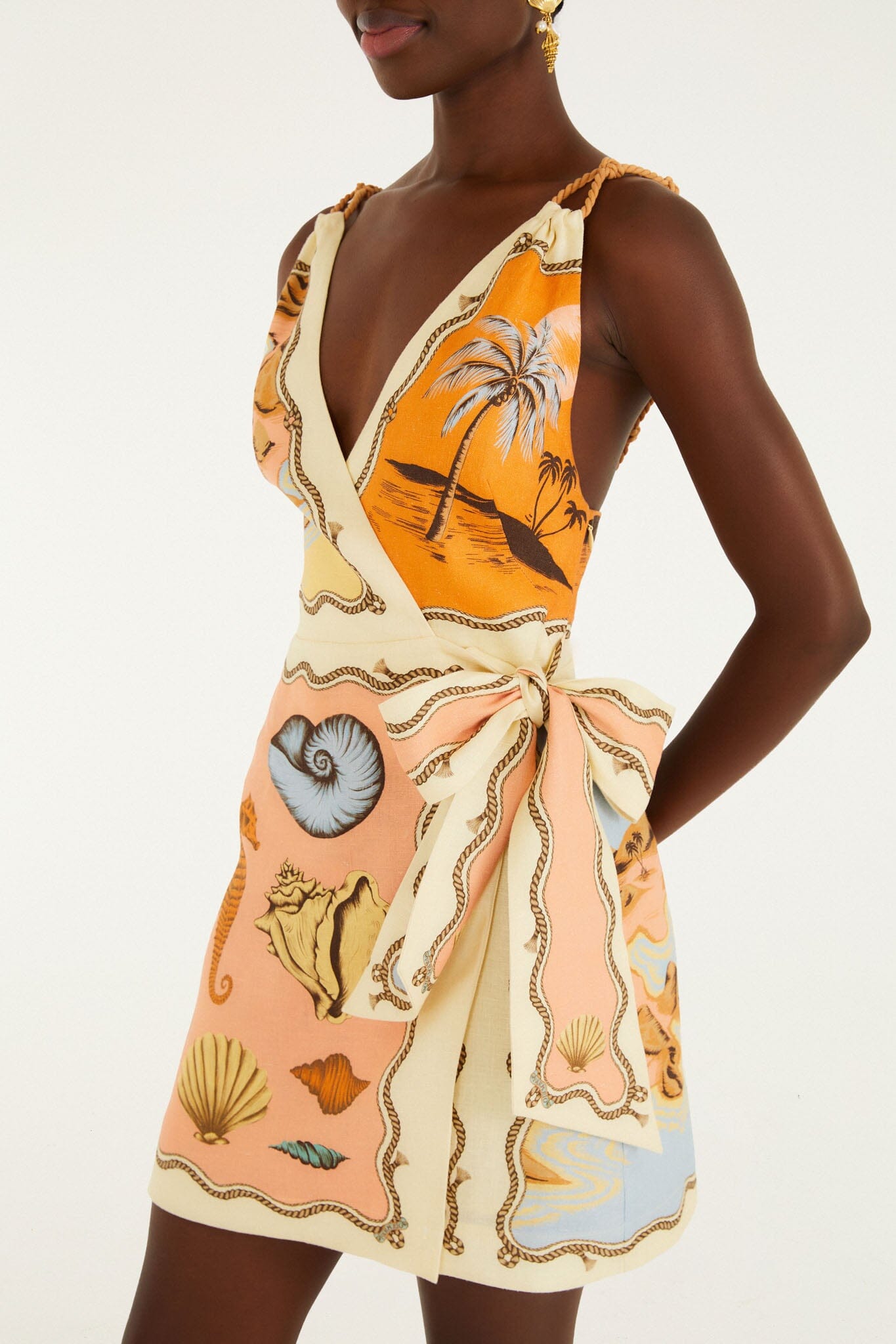 FARM Rio model wearing the Multicolor Rio Souvenir Scarves Rope Straps Mini Dress