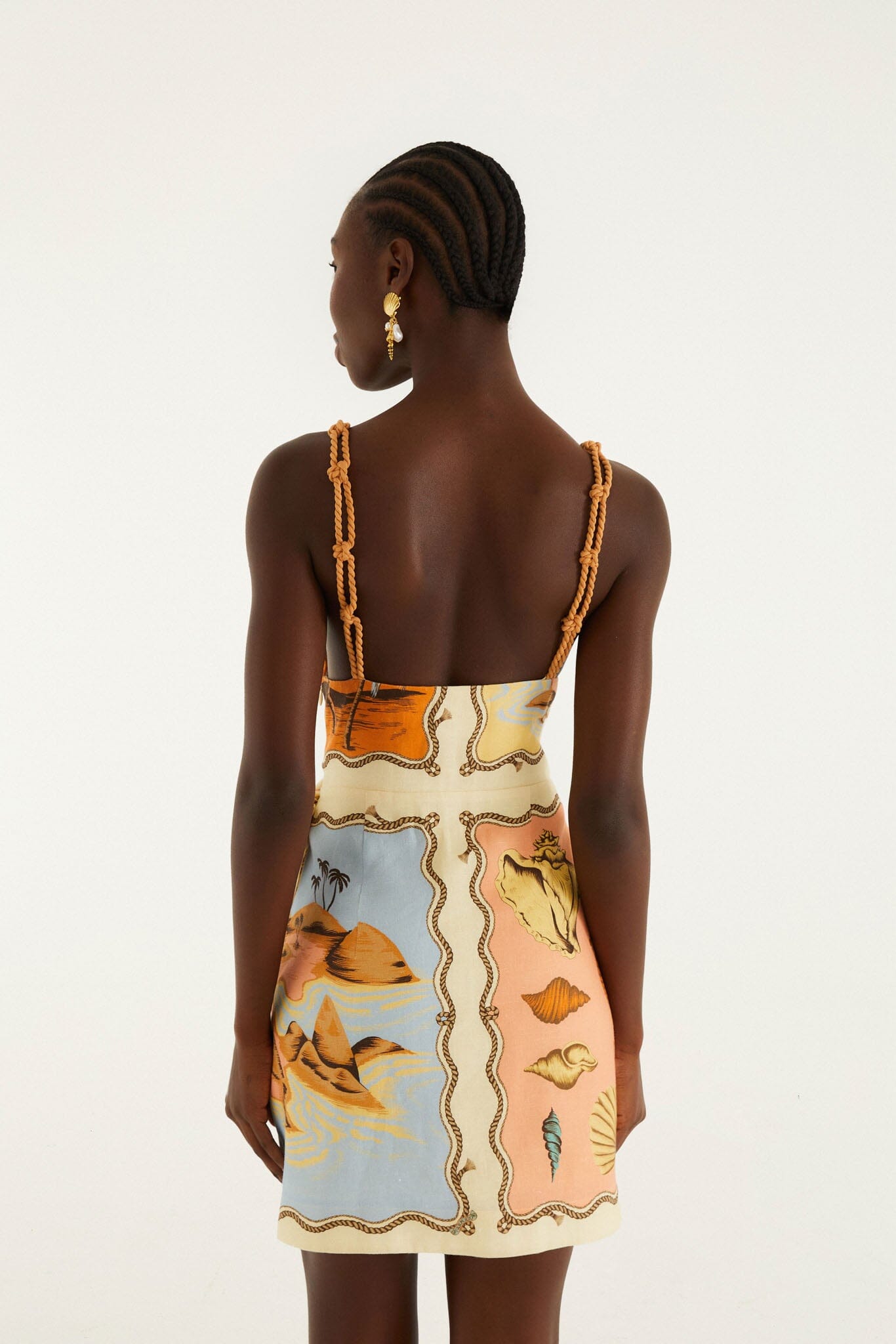 FARM Rio model wearing the Multicolor Rio Souvenir Scarves Rope Straps Mini Dress