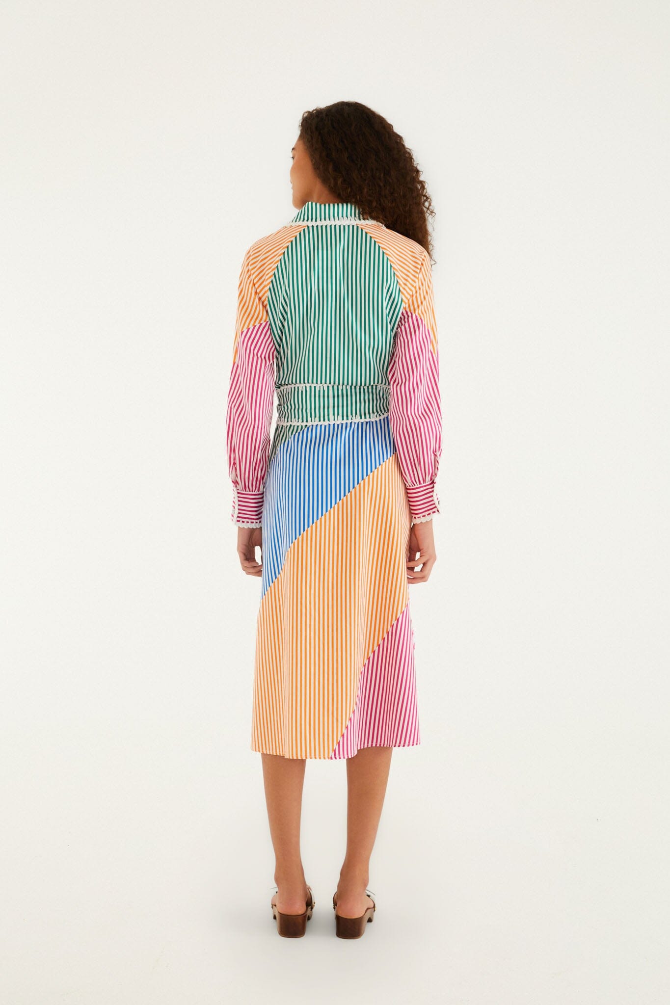 FARM Rio Multicolor Stripes Embroidered Belted Organic Cotton Midi Dress, MULTI / XL FARM Rio Multicolor Stripes Embroidered Belted Organic Cotton Midi Dress, MULTI / XL