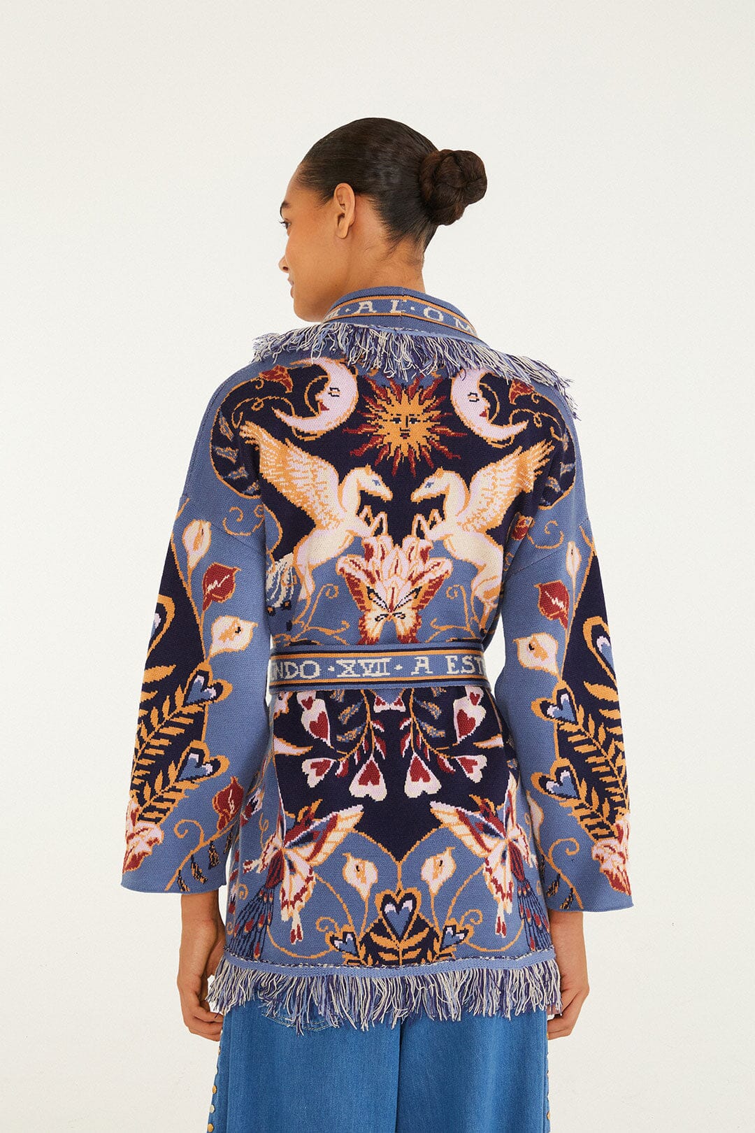 FARM Rio model wearing the Mystical Paradise Layer Knit Kimono