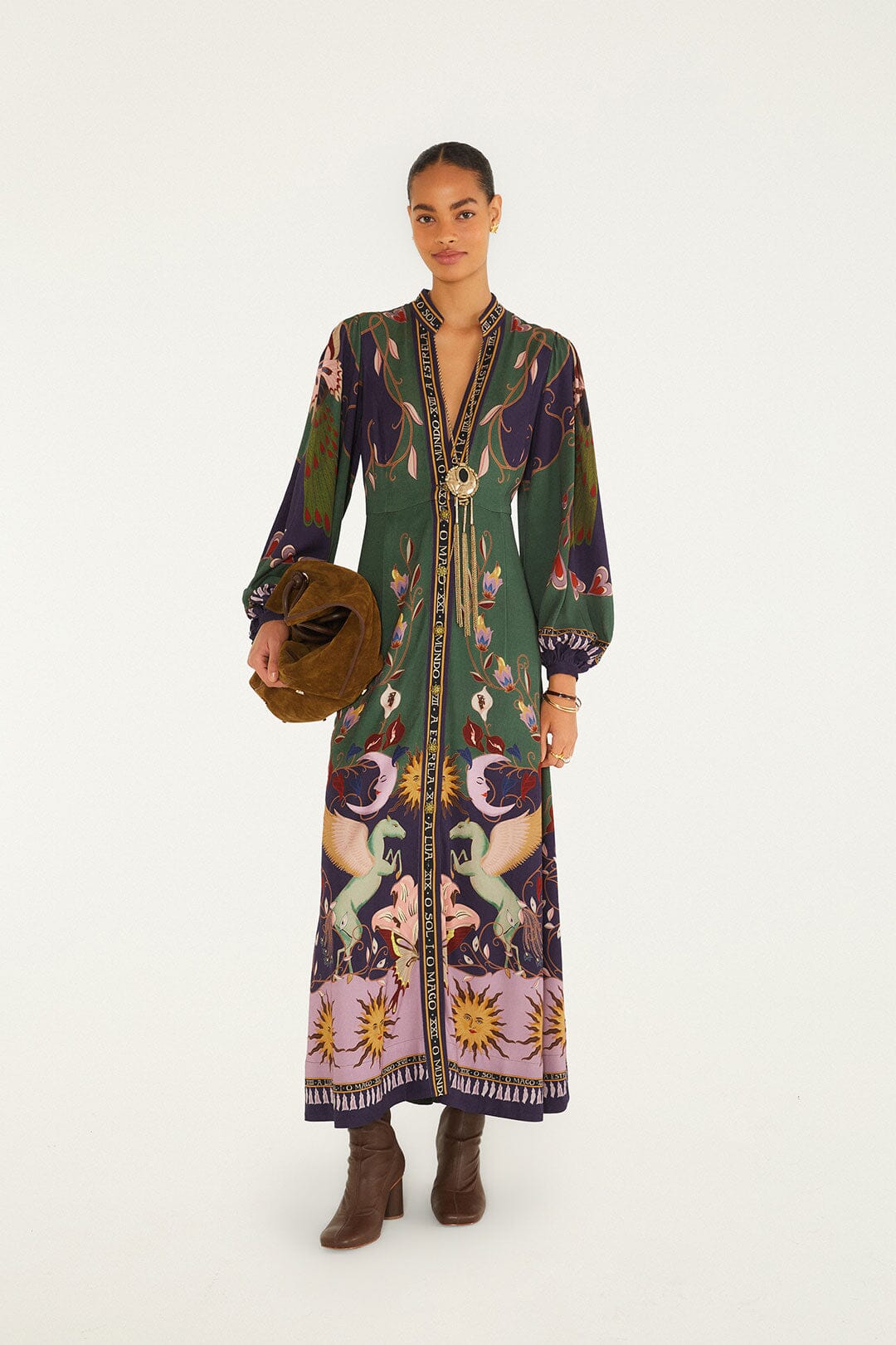 FARM Rio model wearing the Mystical Paradise Maxi Dress