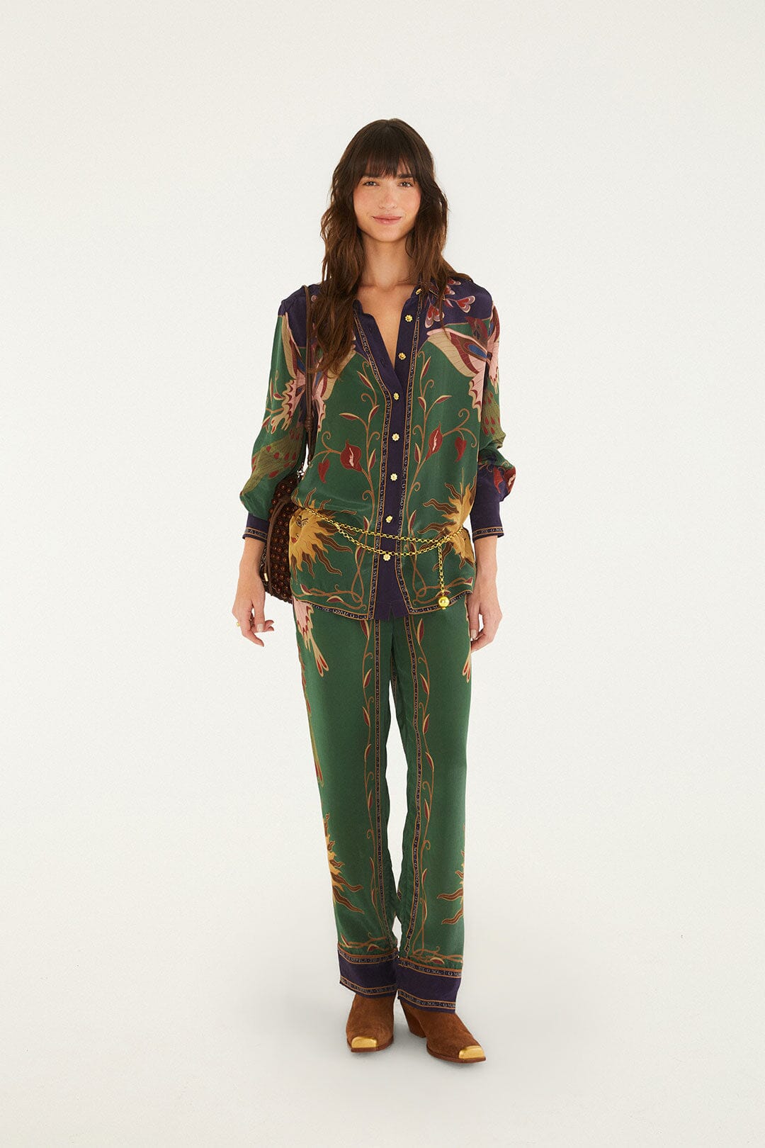 FARM Rio model wearing the Mystical Paradise Pajama Pants