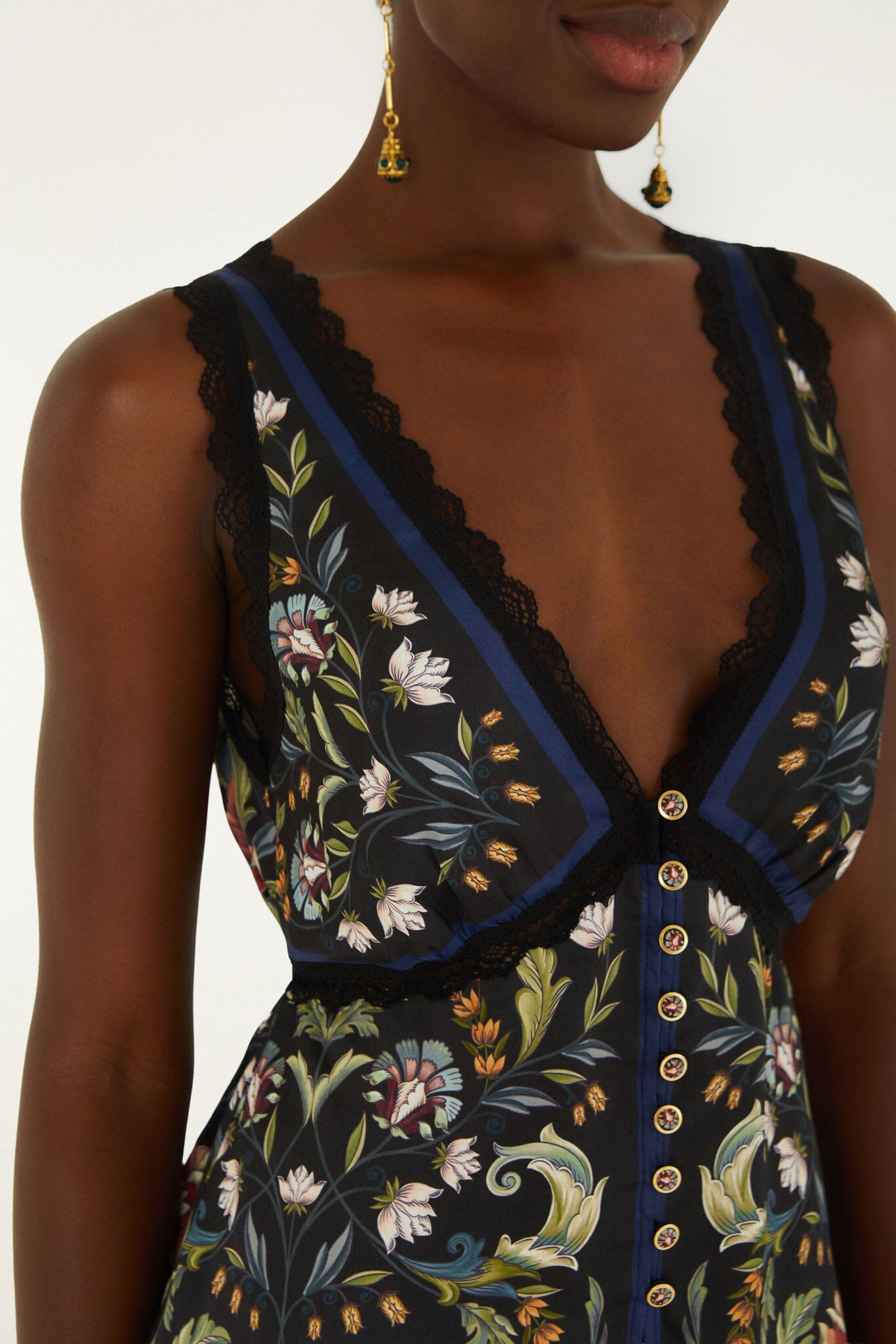 FARM Rio model wearing the Natalia Lace Sleeveless Blouse