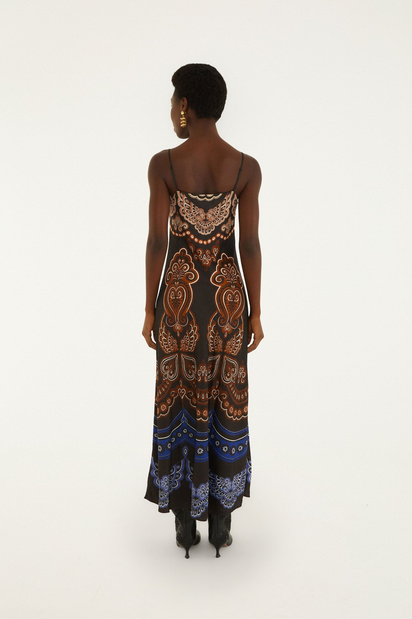 FARM Rio model wearing the Nicole Sleeveless Slip Maxi Dress