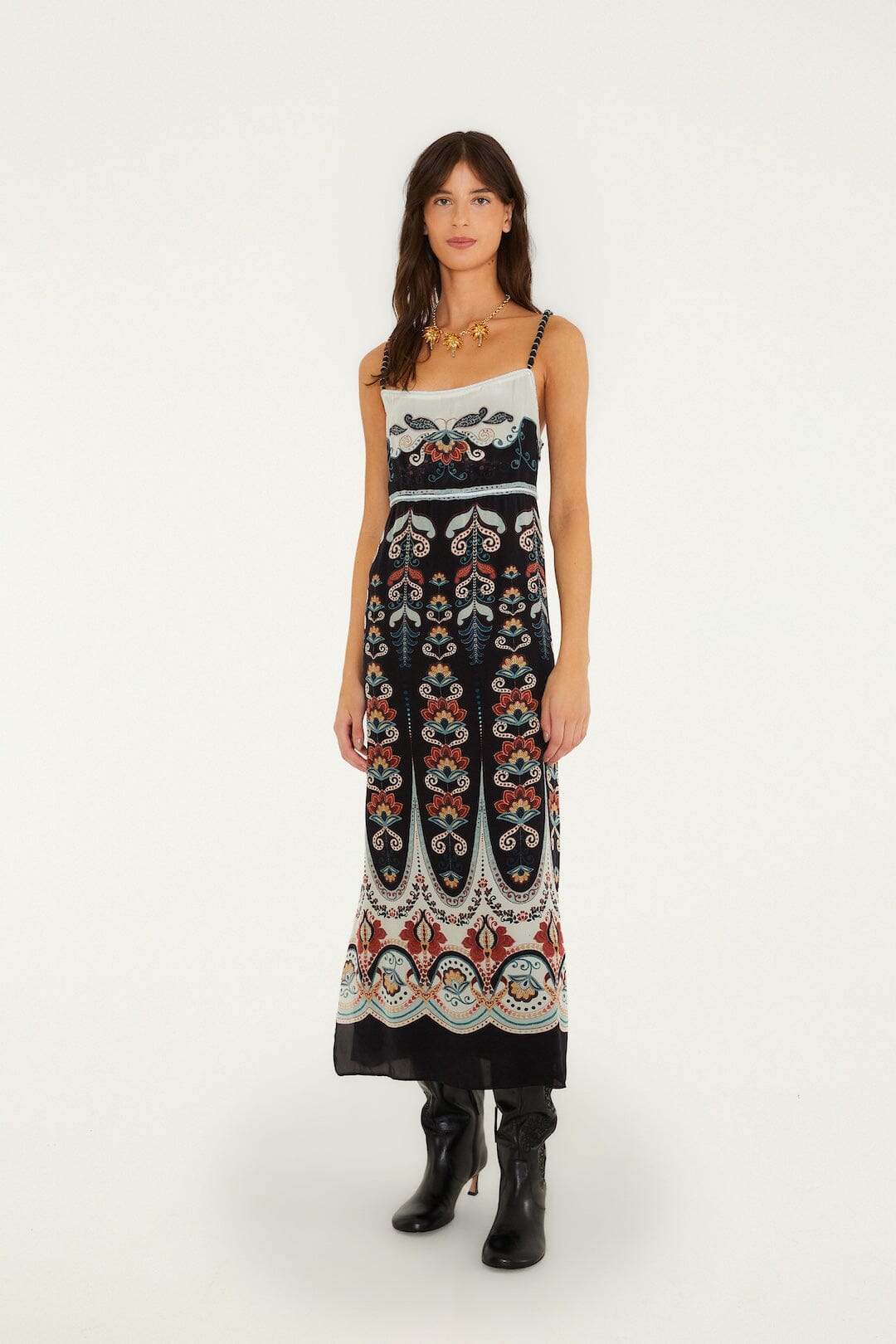 FARM Rio model wearing the Nikita Winter Black Midi Dress