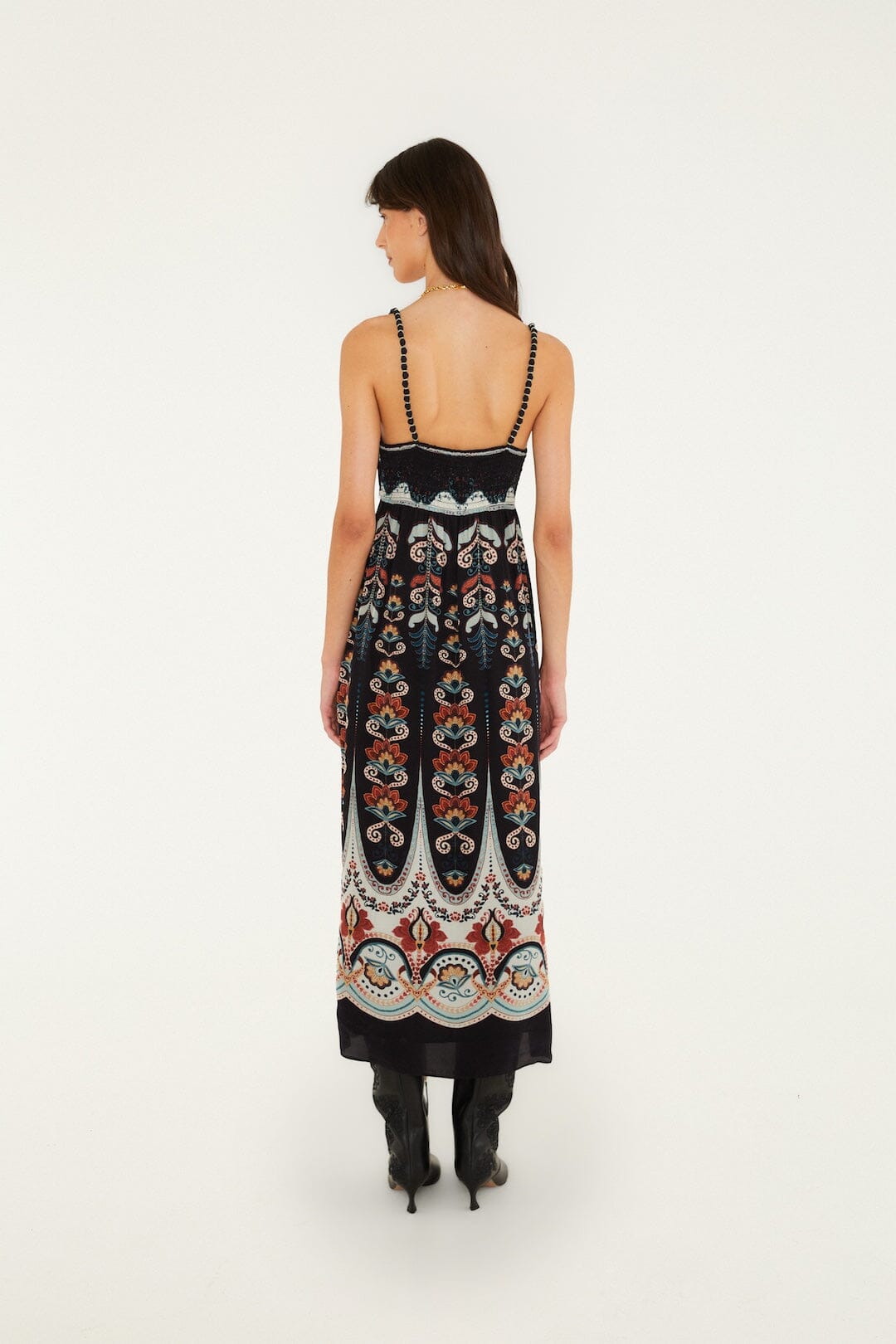 FARM Rio model wearing the Nikita Winter Black Midi Dress