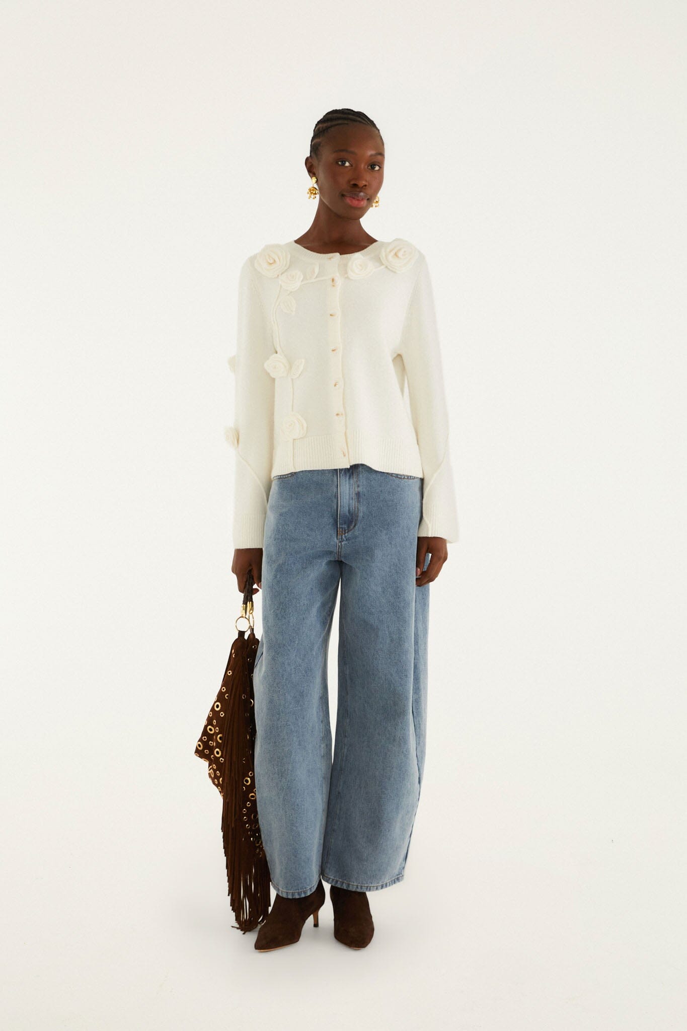 Off-White 3d Flower Buttoned Knit Cardigan | FARM Rio