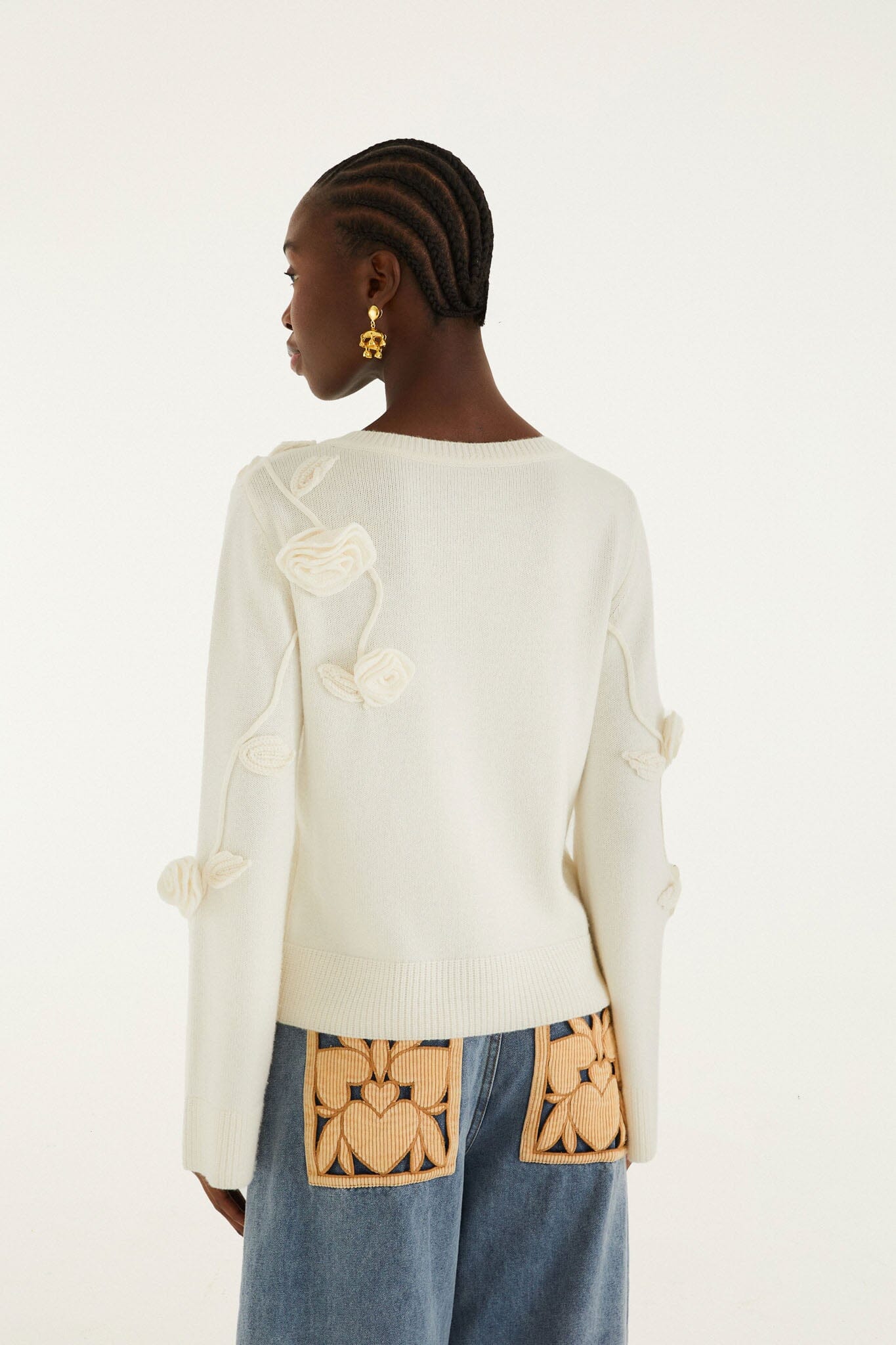 ［正規品］Flower knit set up ivory Off-White 3d Flower Buttoned Knit Cardigan | FARM Rio
