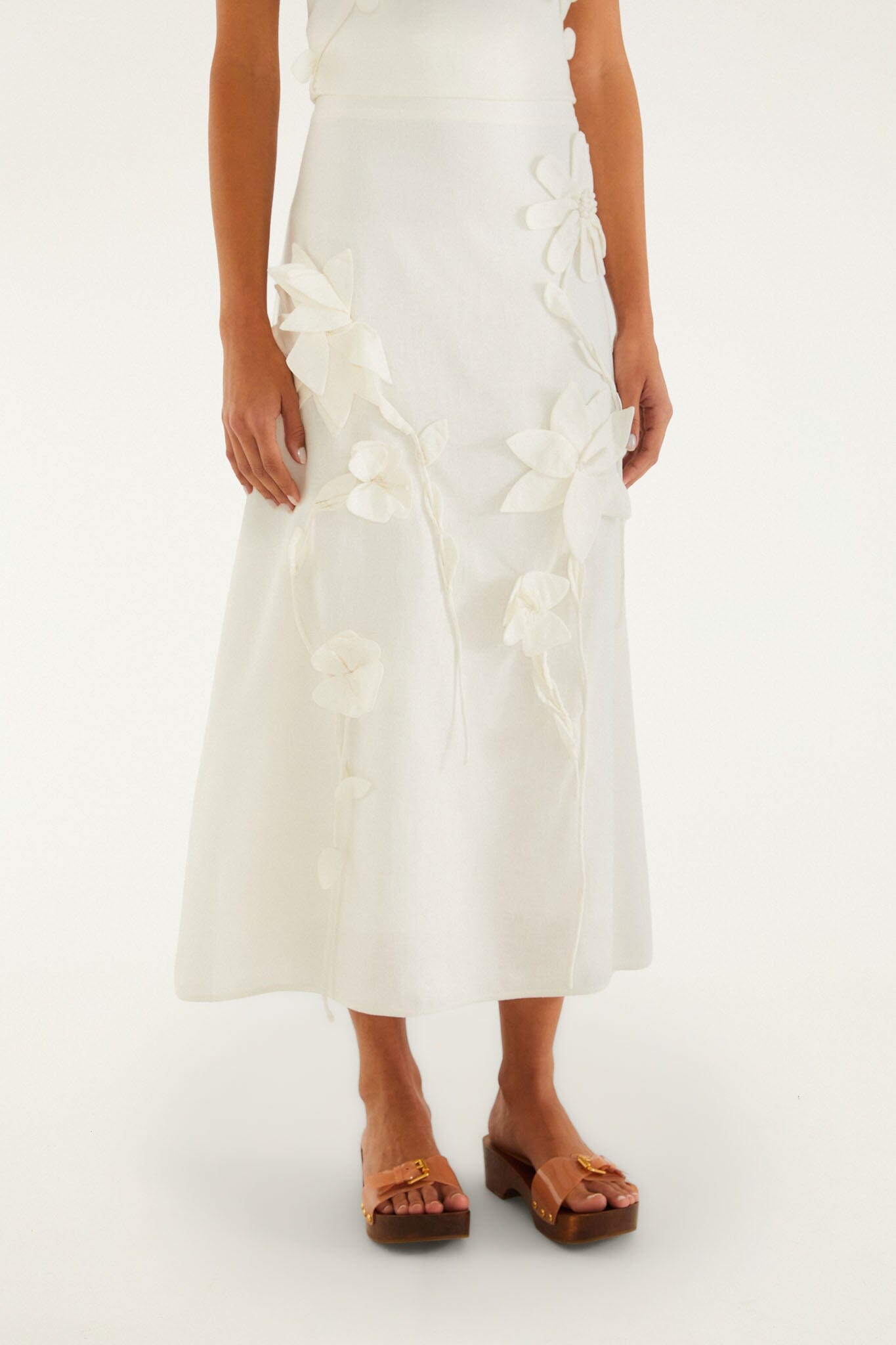 FARM Rio model wearing the Off-White 3d Flowers Midi Skirt
