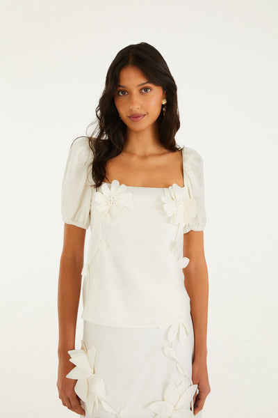 farm rio white 3d flower bodice mini dress Off-White 3d Flowers Midi Skirt