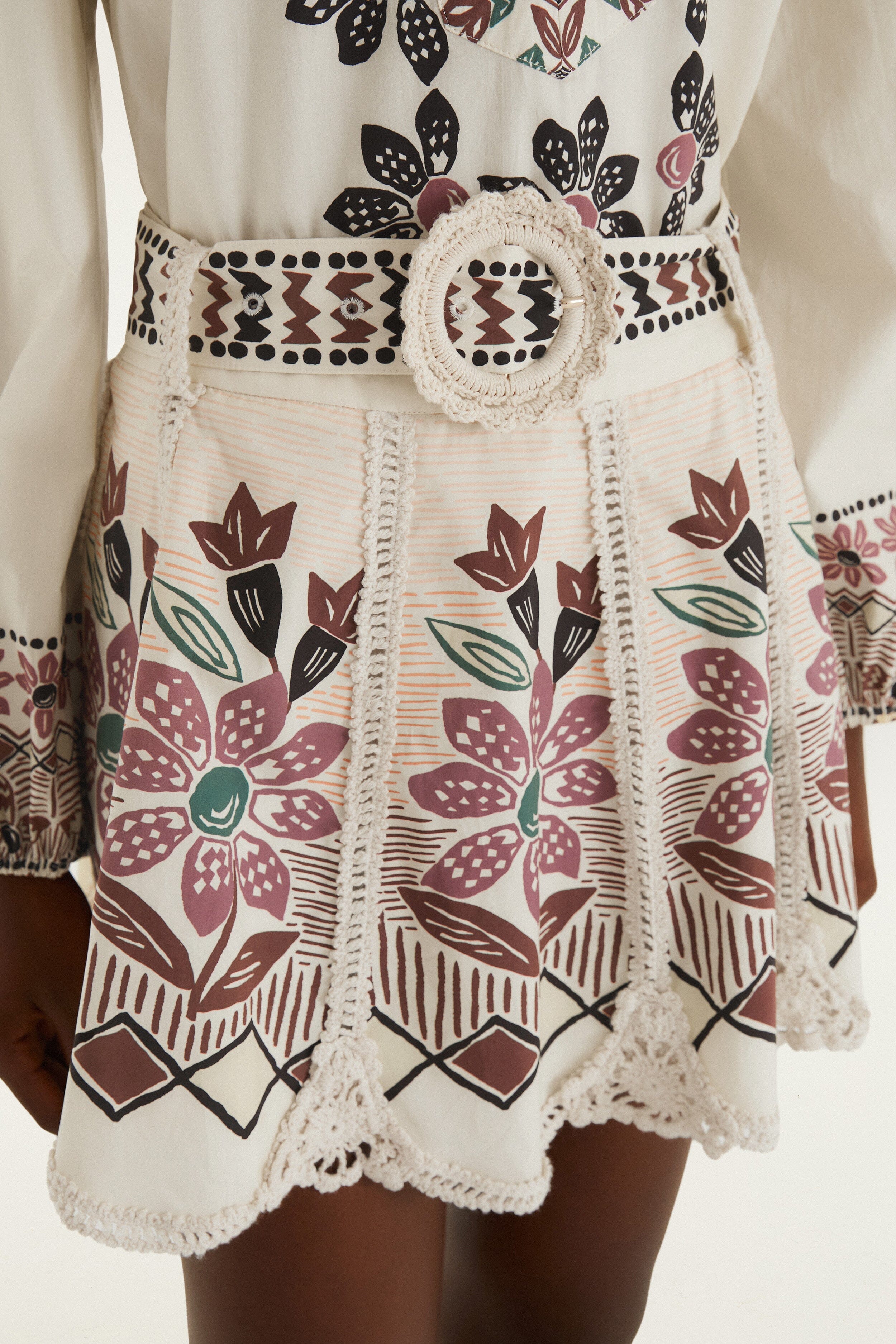 Off-White Ainika Rustic Flowers Crochet Detail Mini Skirt | FARM Rio