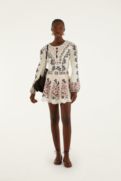 Off-White Ainika Rustic Flowers Crochet Detail Mini Skirt | FARM Rio
