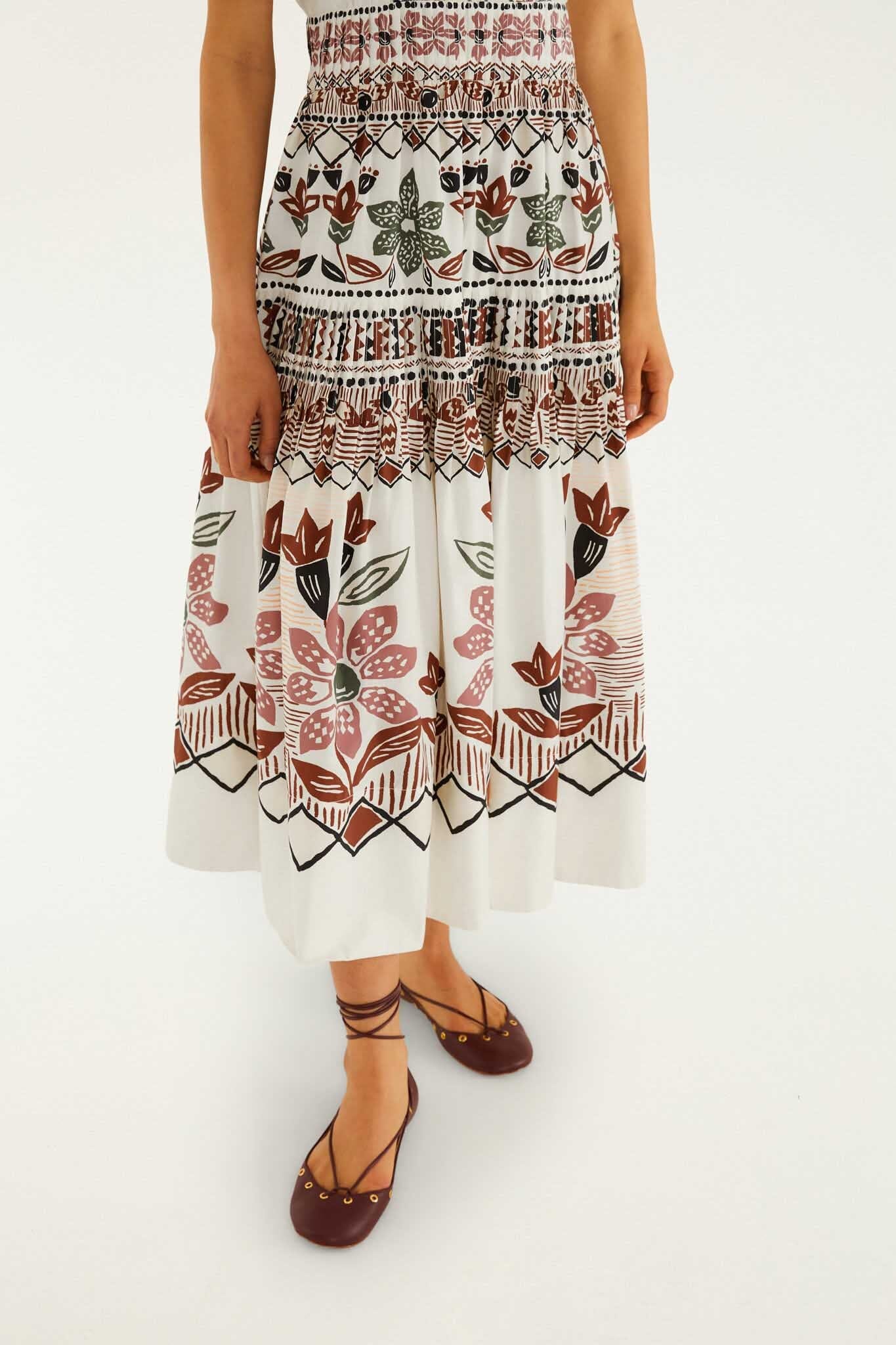 FARM Rio model wearing the Off-White Ainika Rustic Flowers Short Sleeve Maxi Dress