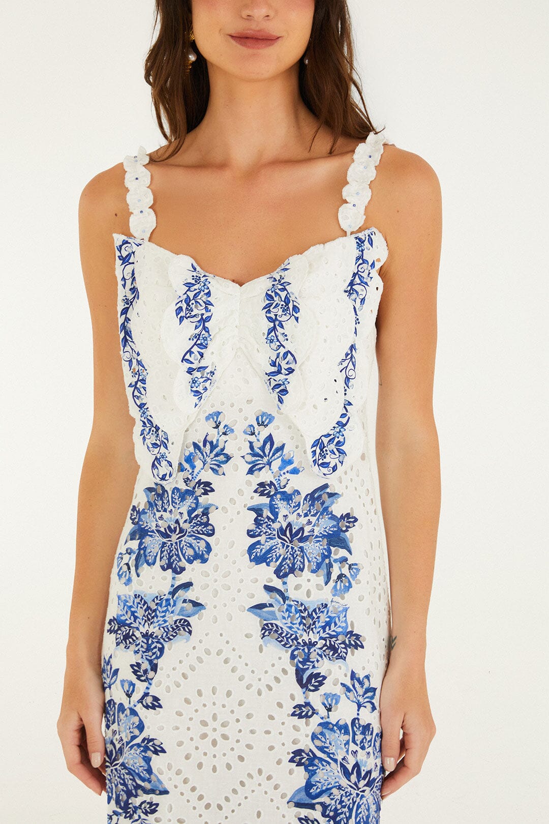 Off-White Beautiful Nature Eyelet Midi Dress | FARM Rio Off-White Beautiful Nature Eyelet Midi Dress | FARM Rio