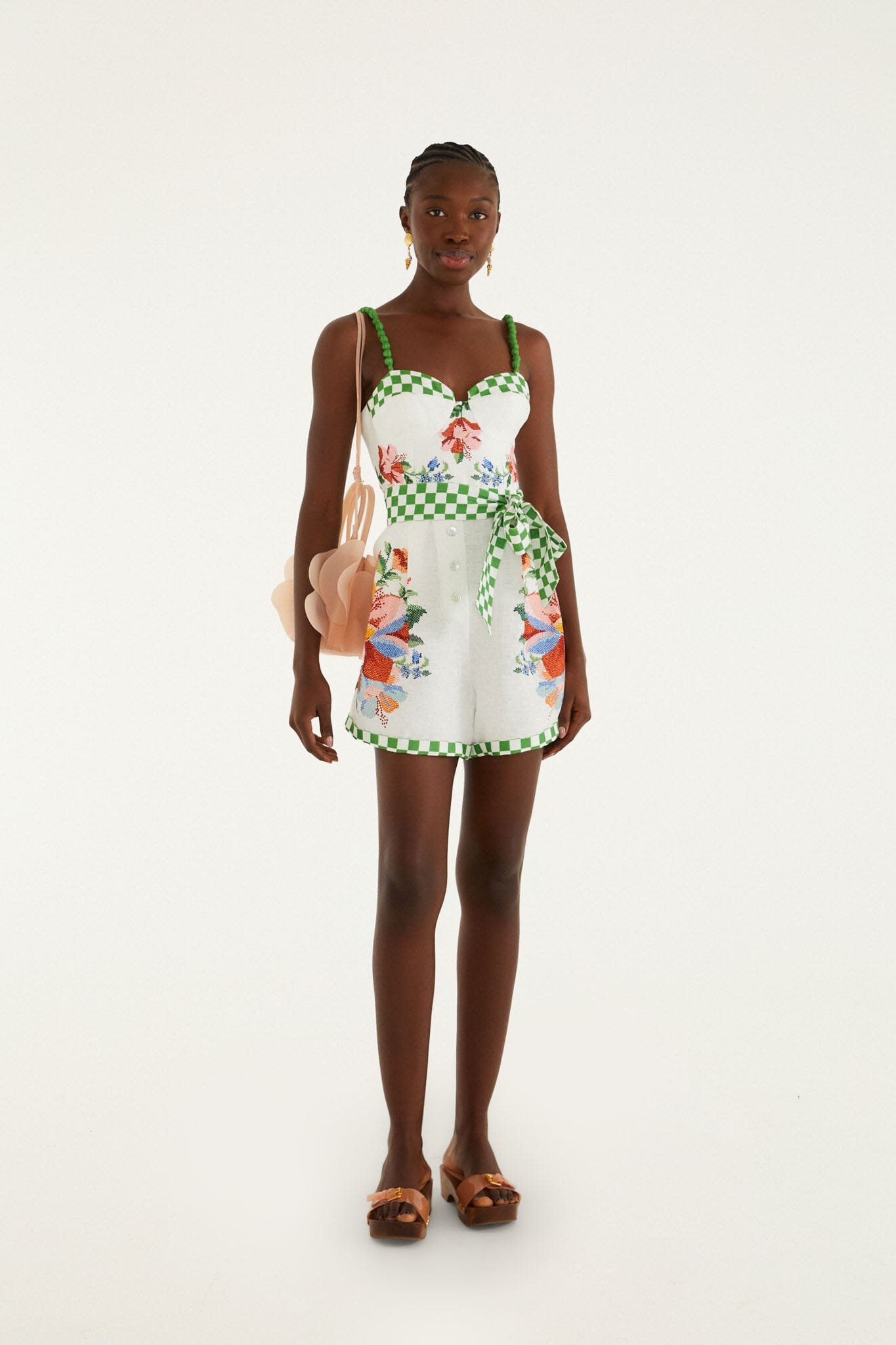 Off-White Calm Breeze Beaded Straps Belted Romper | FARM Rio