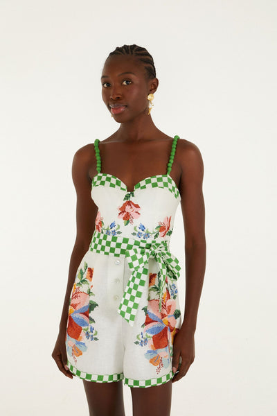 Off-White Calm Breeze Beaded Straps Belted Romper | FARM Rio