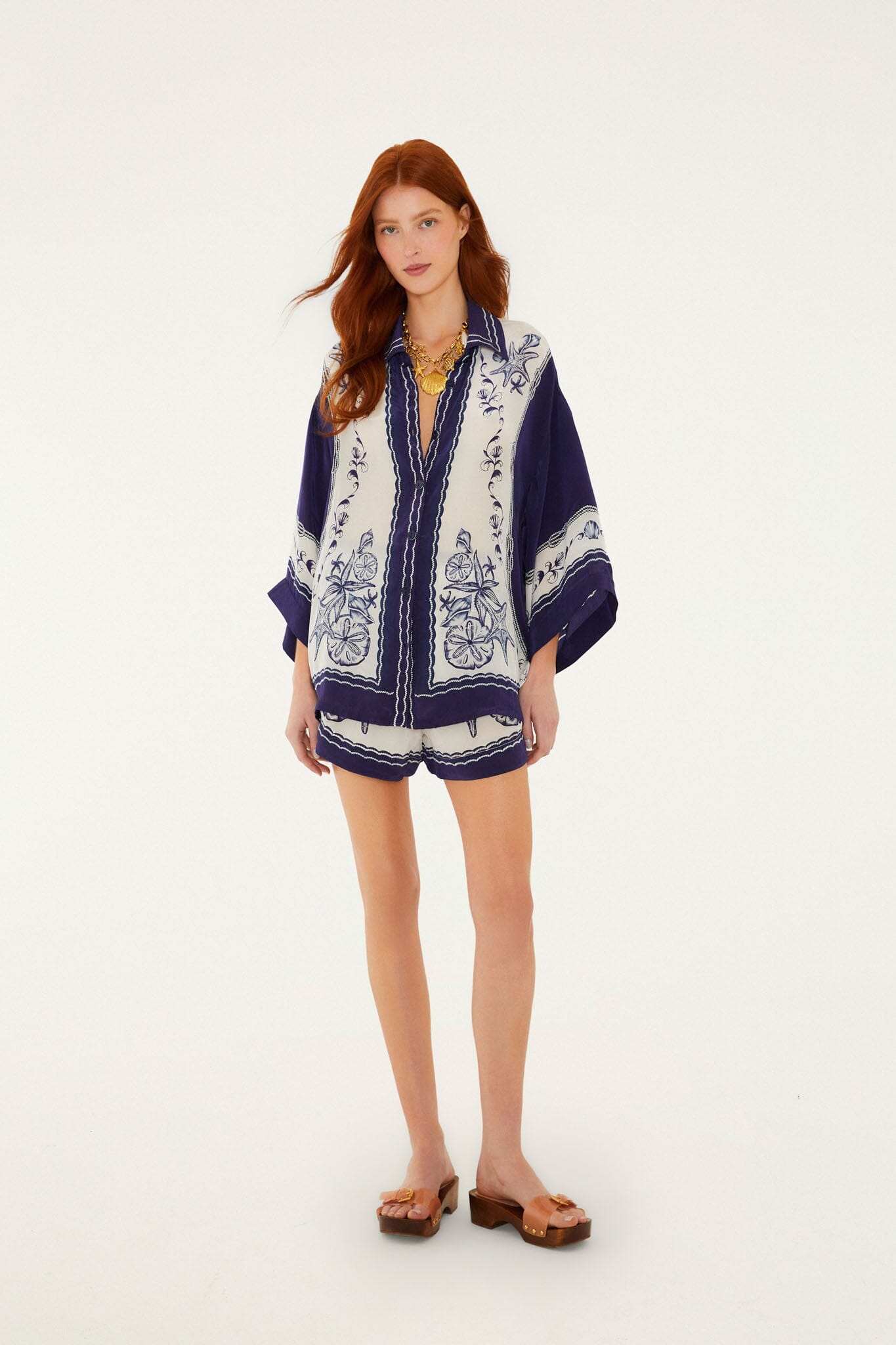 FARM Rio model wearing the Off-White Coast Scarf Shirt