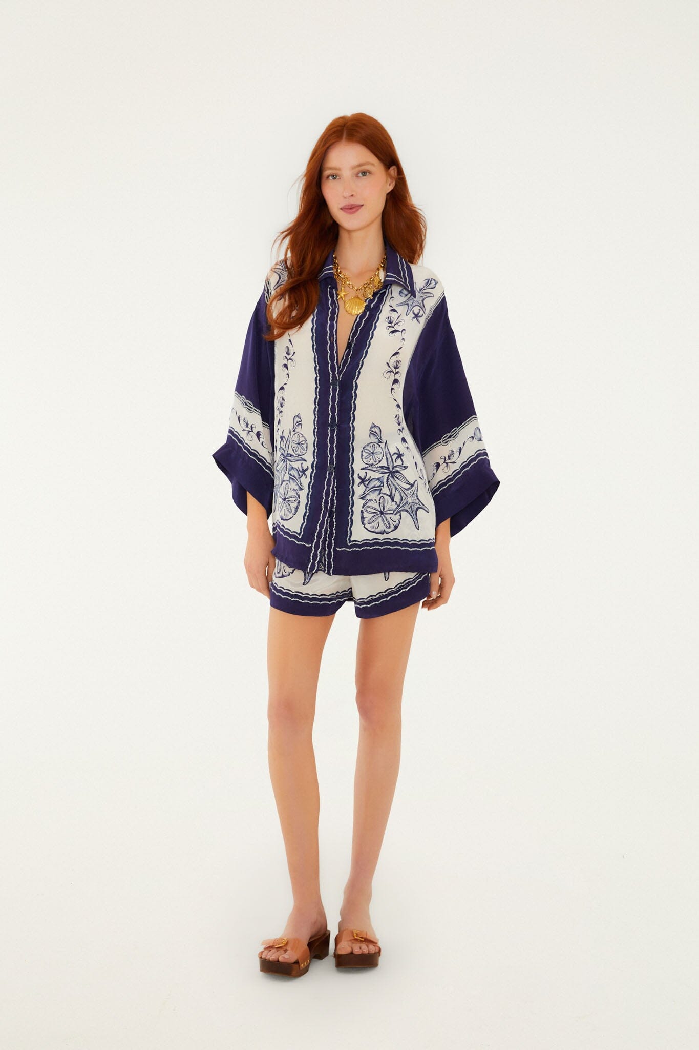 FARM Rio model wearing the Off-White Coast Scarf Shorts