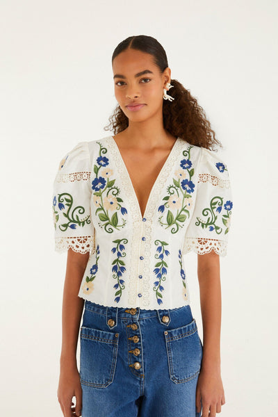 Off-White Countryside Land Embroidered Lace Blouse | FARM Rio