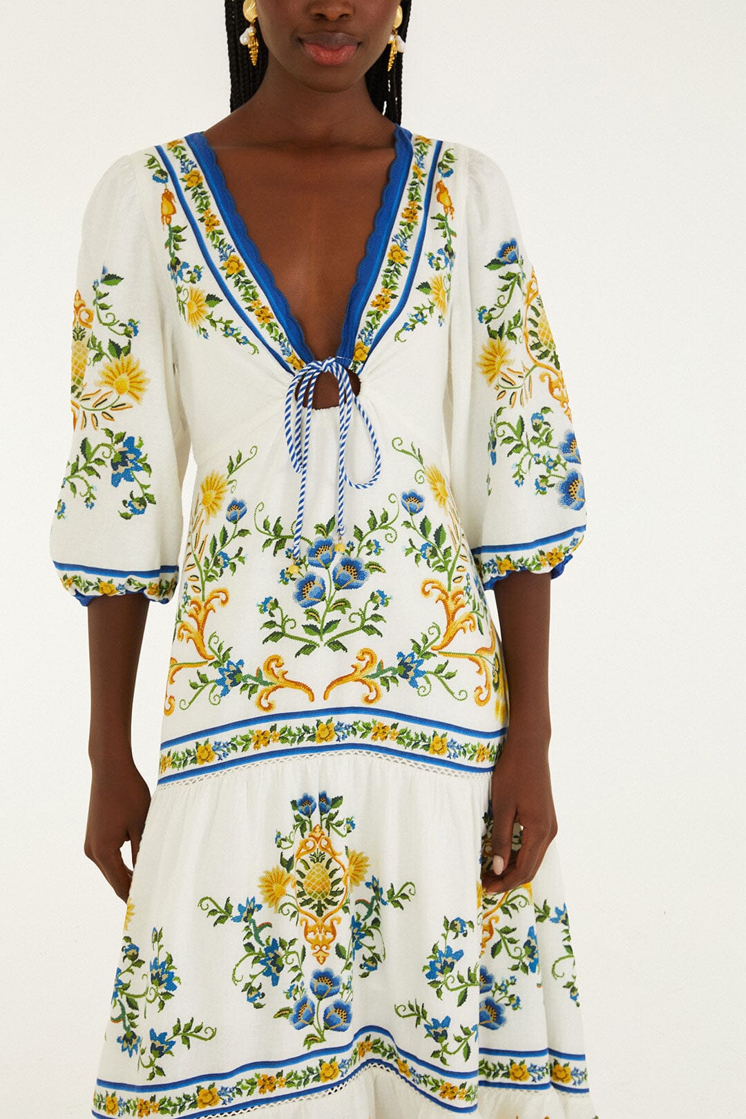 Off-White Emily Floral Tapestry Drawstring Midi Dress | FARM Rio Off-White Emily Floral Tapestry Drawstring Midi Dress | FARM Rio
