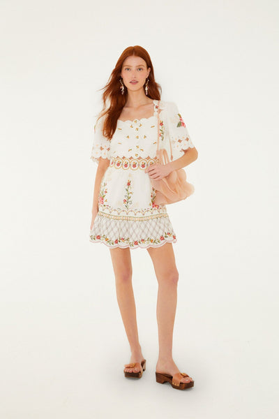 sachin and babi light blue dress Off-White Flower Embroidery Scalloped Mini Dress
