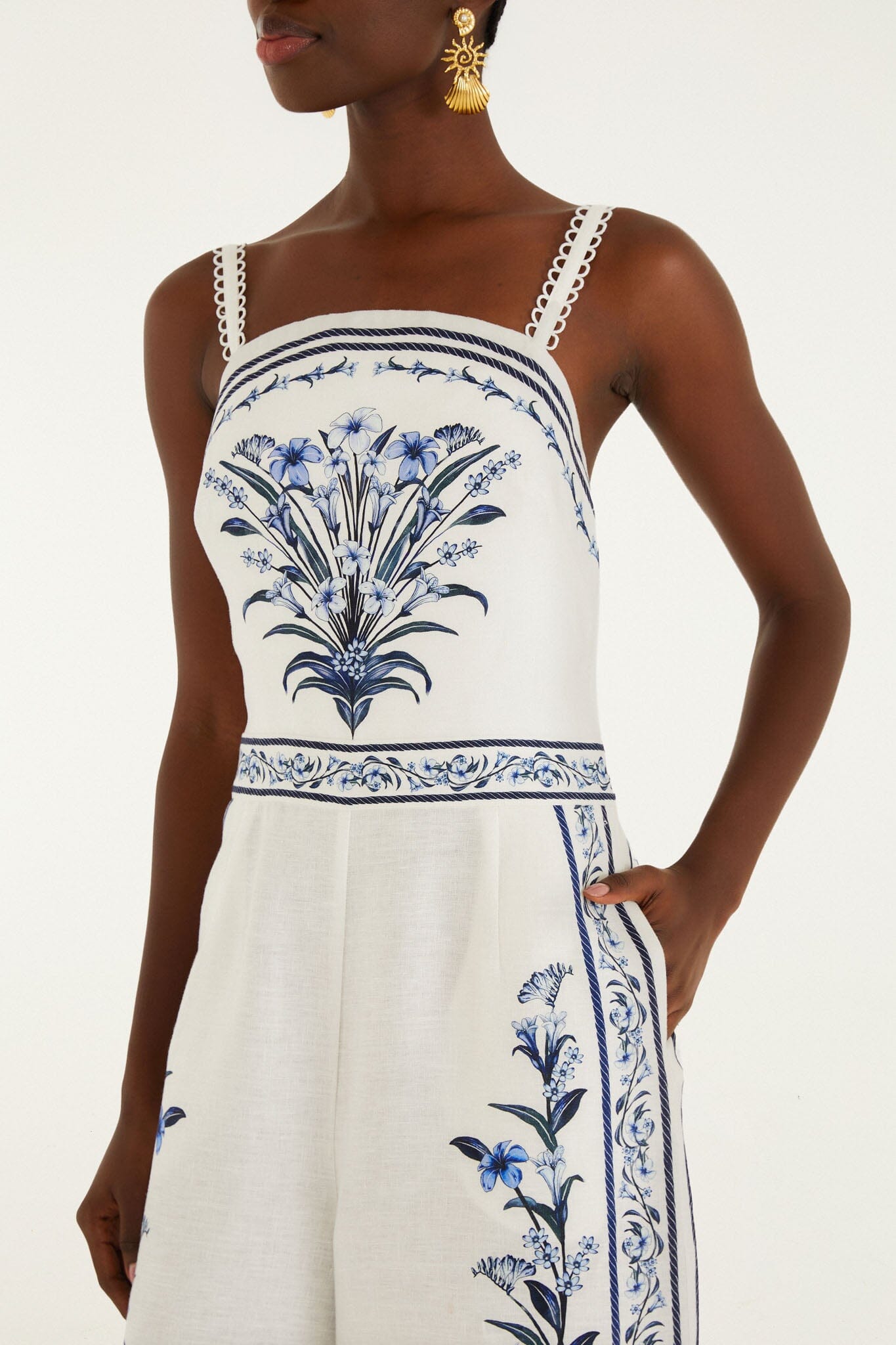 Off-White Flowers Arch Euroflax™ Premium Linen Maxi Jumpsuit