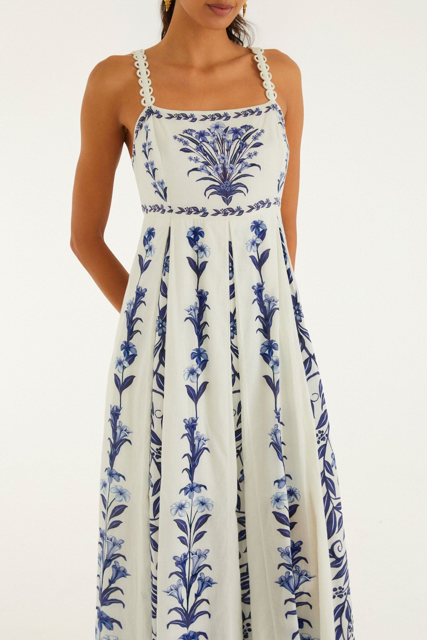 FARM Rio model wearing the Off-White Flowers Arch Pleats Maxi Dress