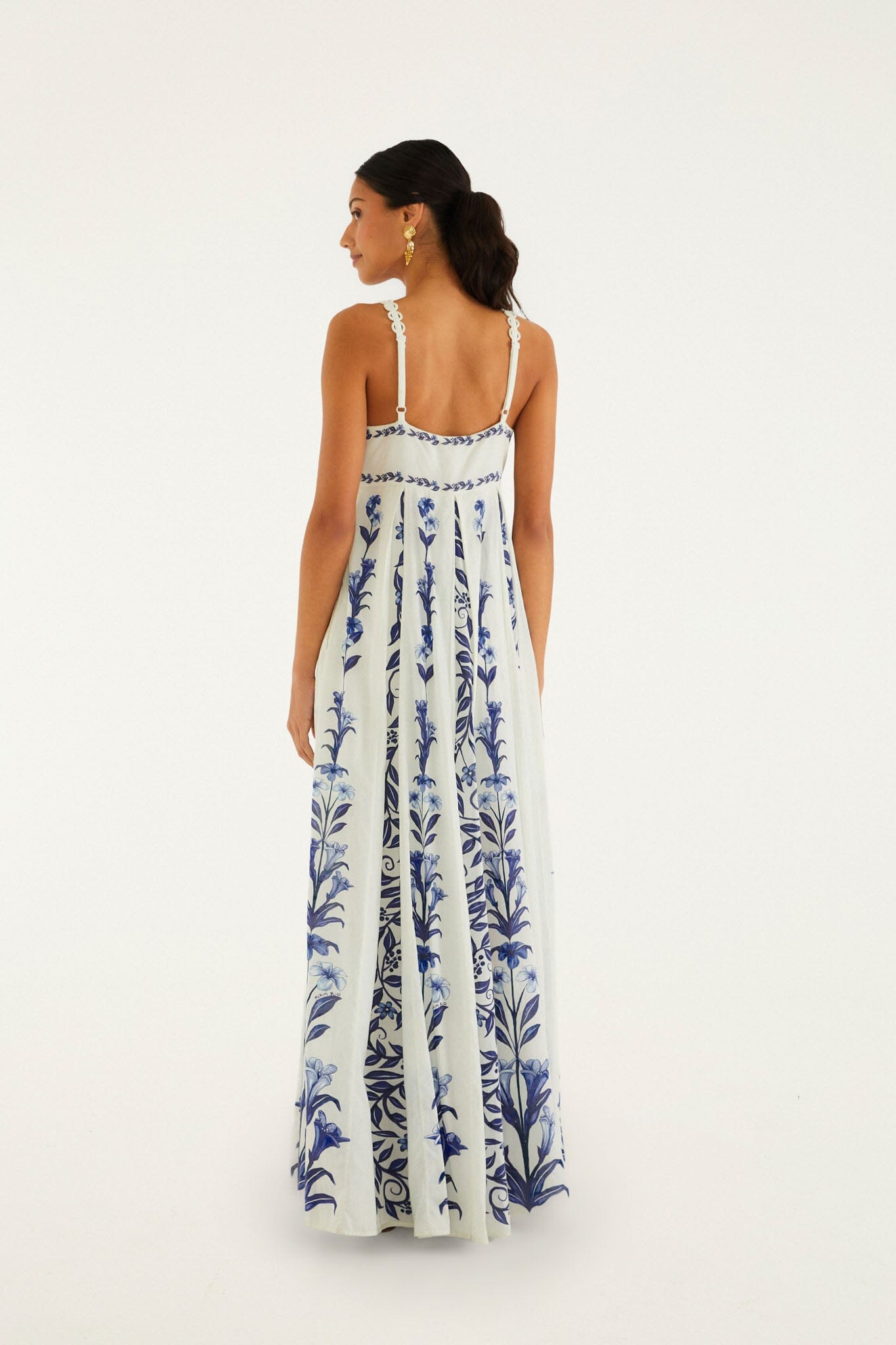 FARM Rio model wearing the Off-White Flowers Arch Pleats Maxi Dress