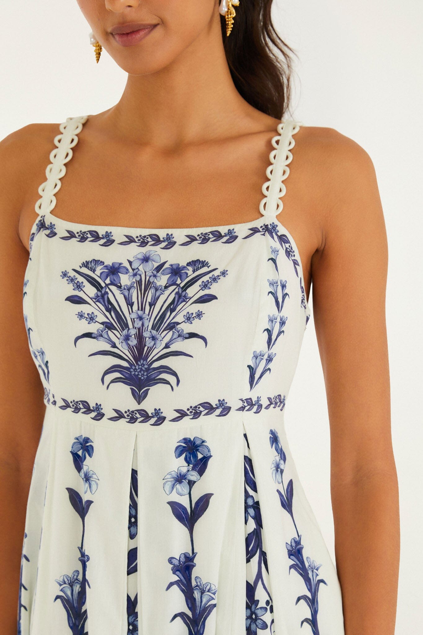 FARM Rio model wearing the Off-White Flowers Arch Pleats Maxi Dress