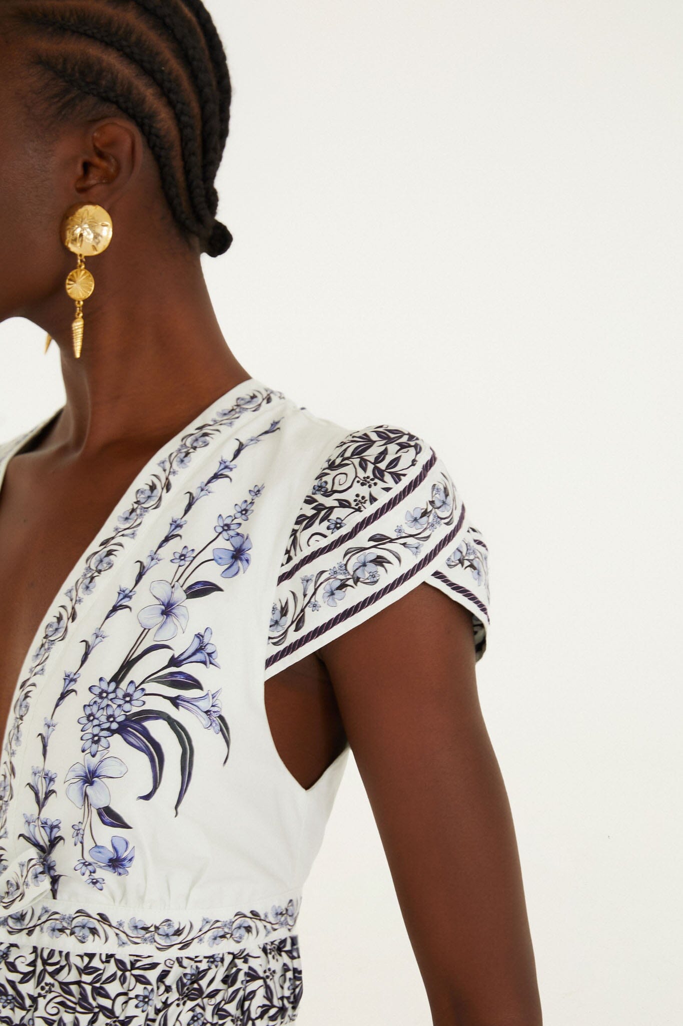 FARM Rio model wearing the Off-White Flowers Arch Ruffled Mini Dress