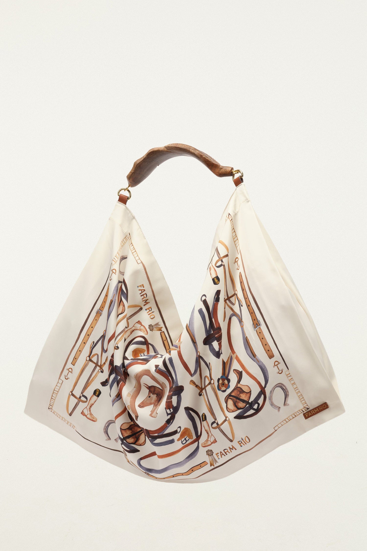 FARM Rio model wearing the Off-White Horses Satin Medium Scarf Bag