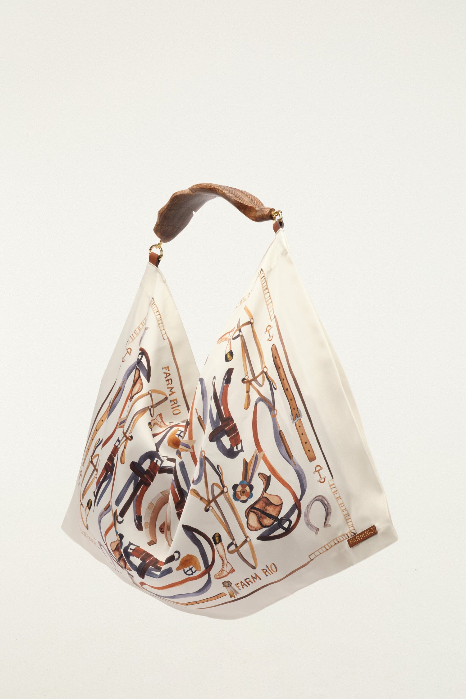 FARM Rio model wearing the Off-White Horses Satin Medium Scarf Bag