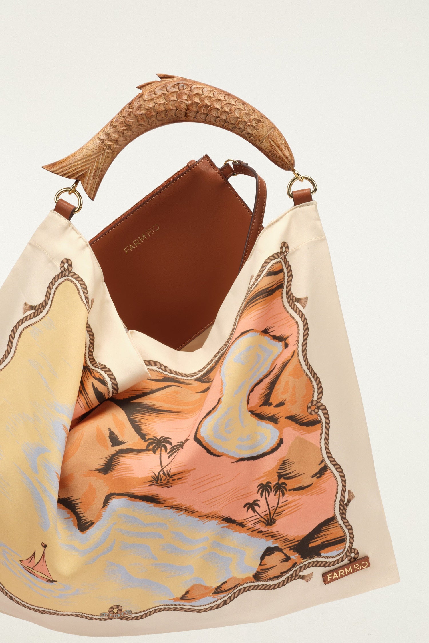 FARM Rio model wearing the Off-White Landscape Satin Small Scarf Bag
