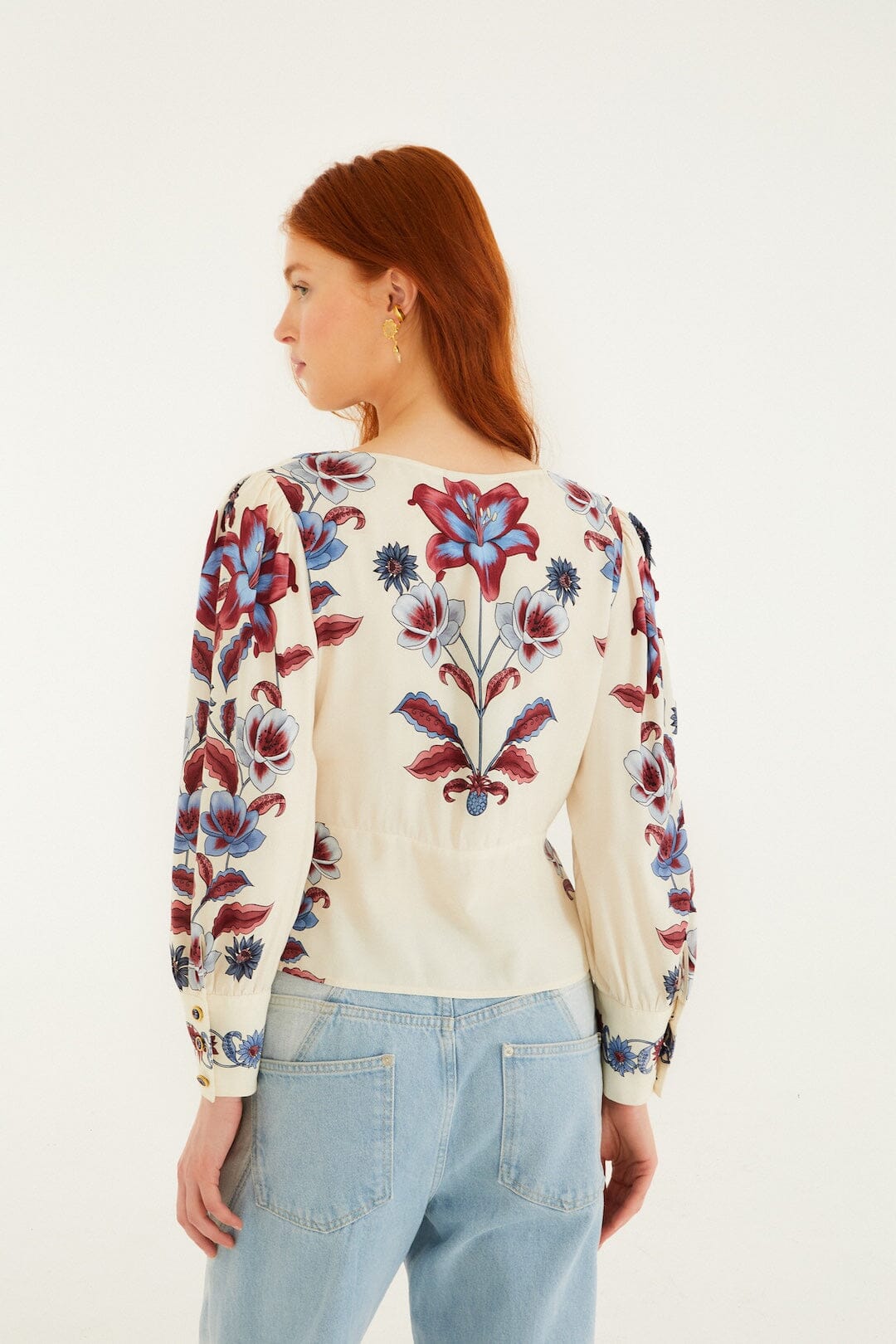 FARM Rio model wearing the Off-White Malu Winter Buttoned Long Sleeve Blouse