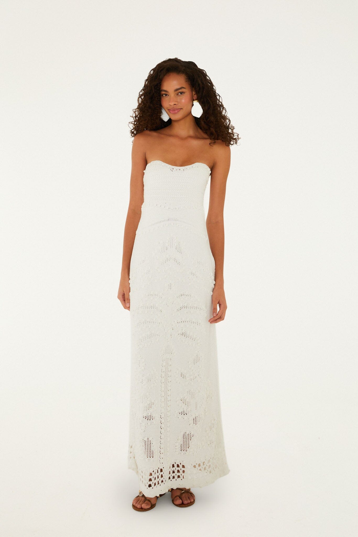 FARM Rio model wearing the Off-White Palm Tree Knit Midi Dress