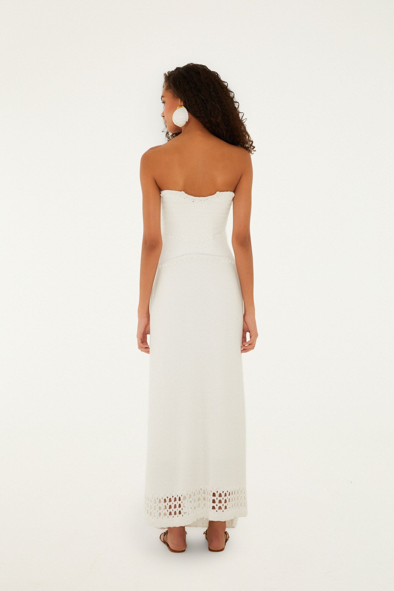 FARM Rio model wearing the Off-White Palm Tree Knit Midi Dress