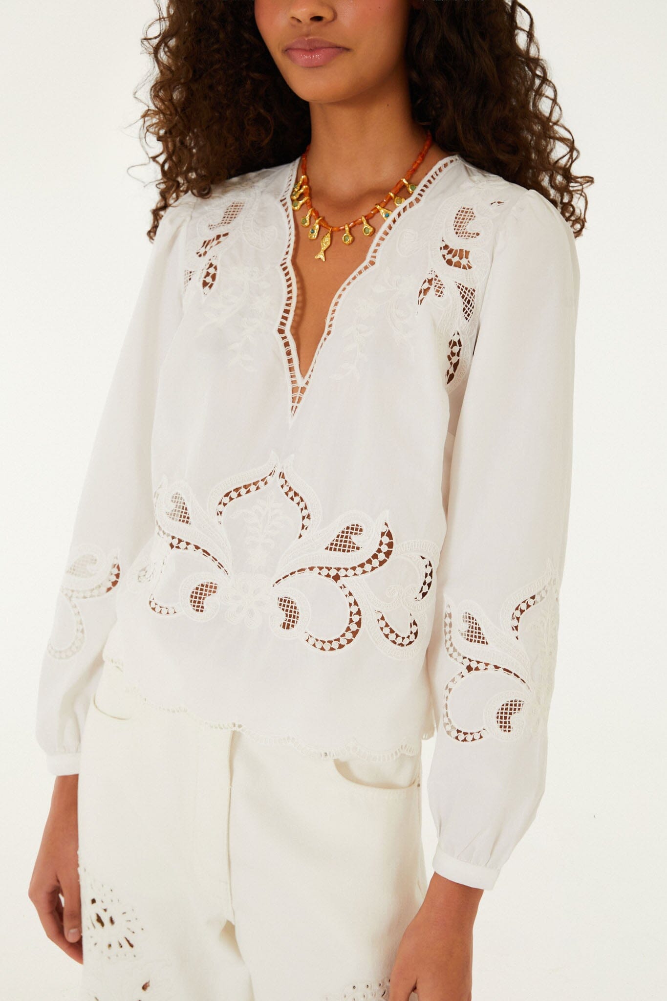 Off-White Richelieu Long Sleeve Blouse | FARM Rio