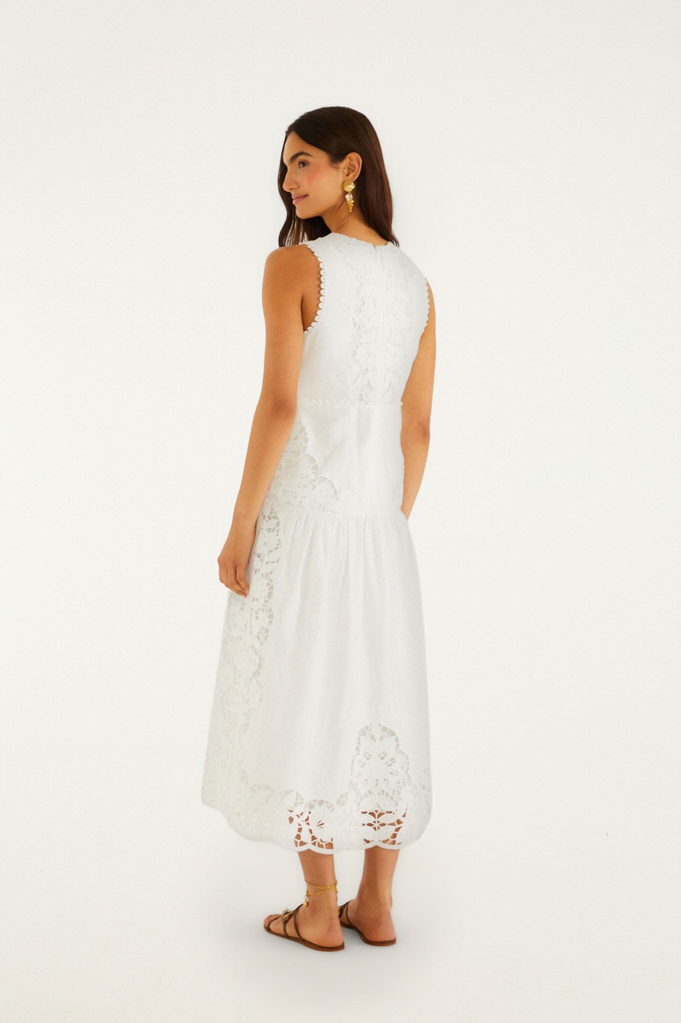 Off-White Richelieu V Neck Sleeveless Midi Dress | FARM Rio Off-White Richelieu V Neck Sleeveless Midi Dress | FARM Rio