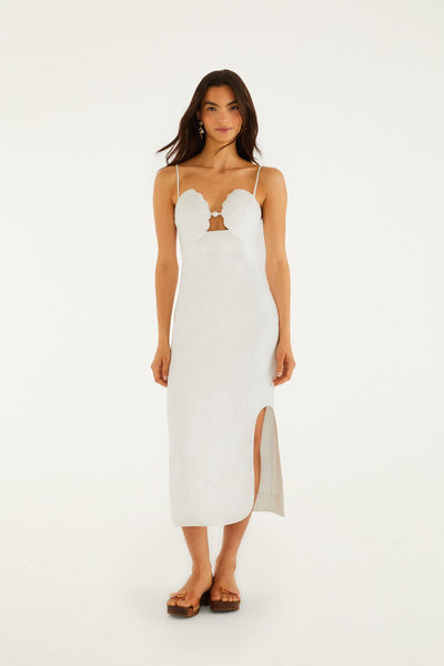 Off-White Shell Bodice Pearl Midi Dress | FARM Rio Off-White Shell Bodice Pearl Midi Dress | FARM Rio