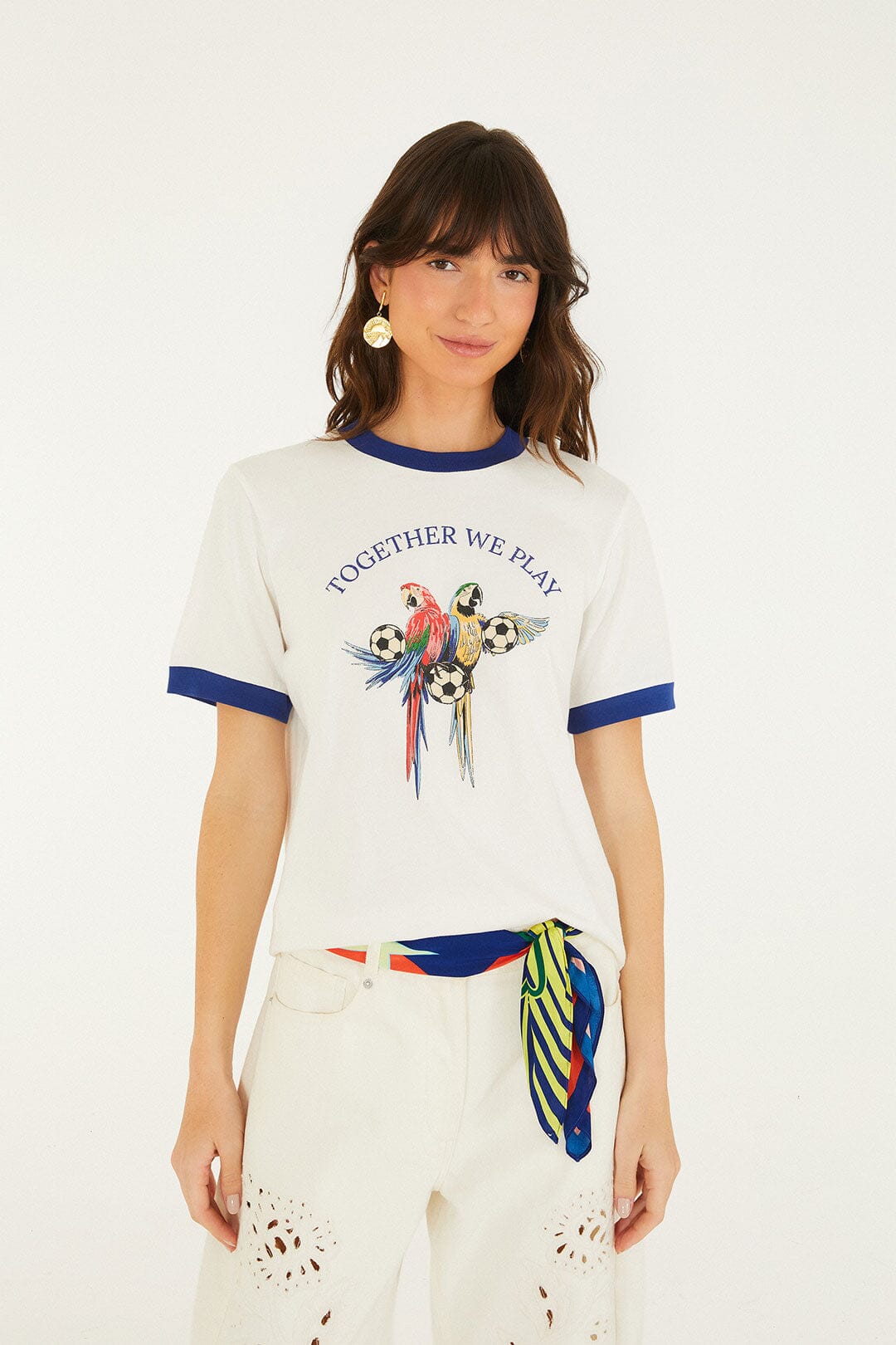 FARM Rio model wearing the Off-White Together We Play Short Sleeve T-Shirt