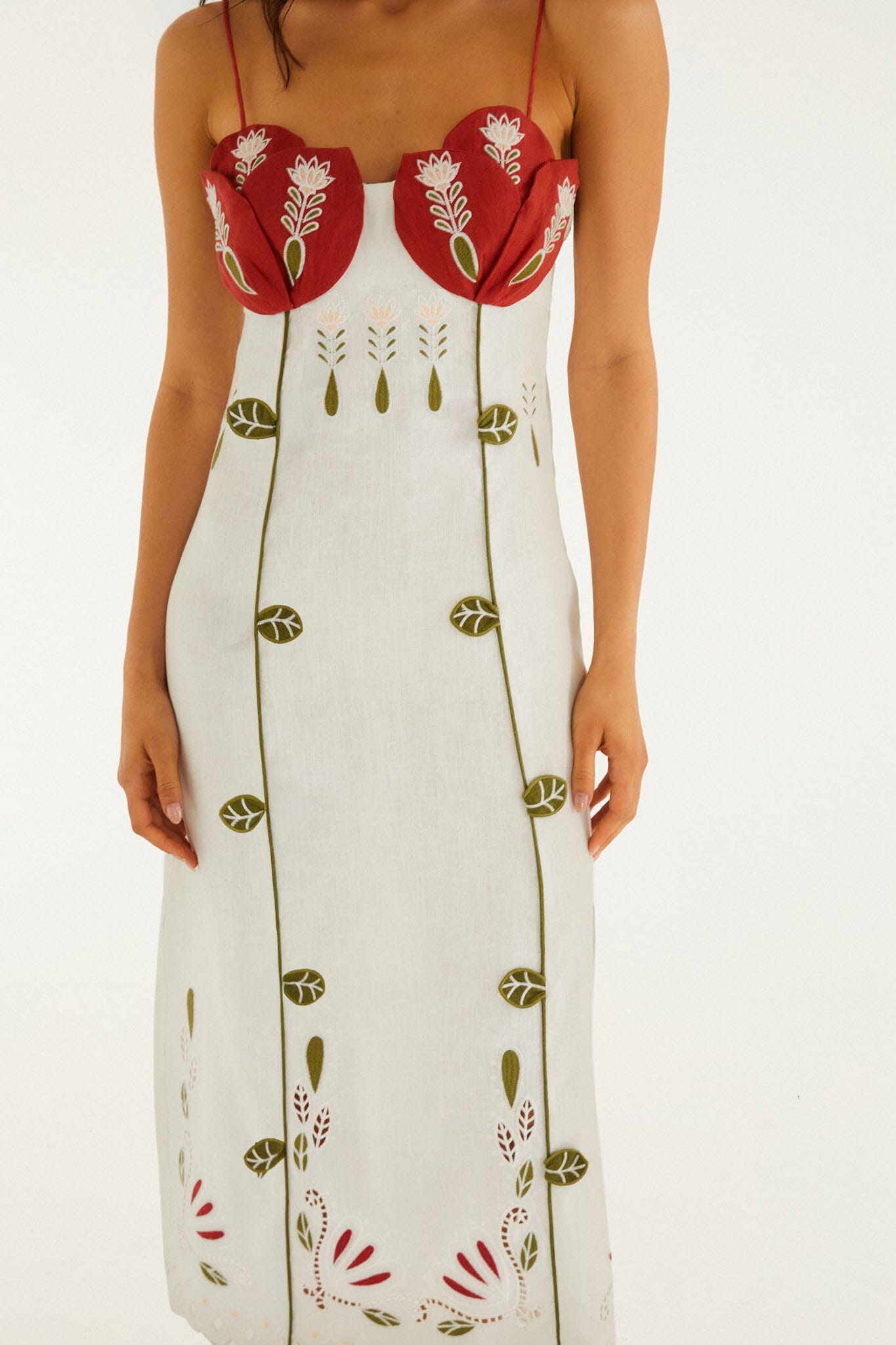 Off-White Tulip Richelieu Embroidered Midi Dress | FARM Rio