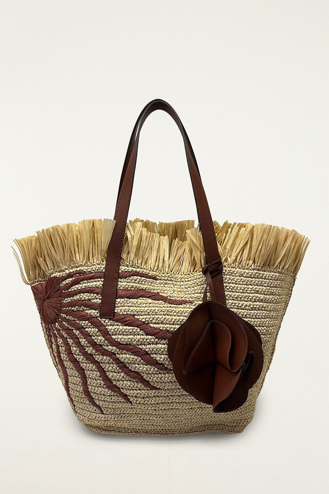 FARM Rio model wearing the Printed Raffia Basket Bag