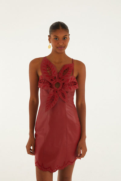 Red 3d Richelieu Flower Leather Mini Dress | FARM Rio