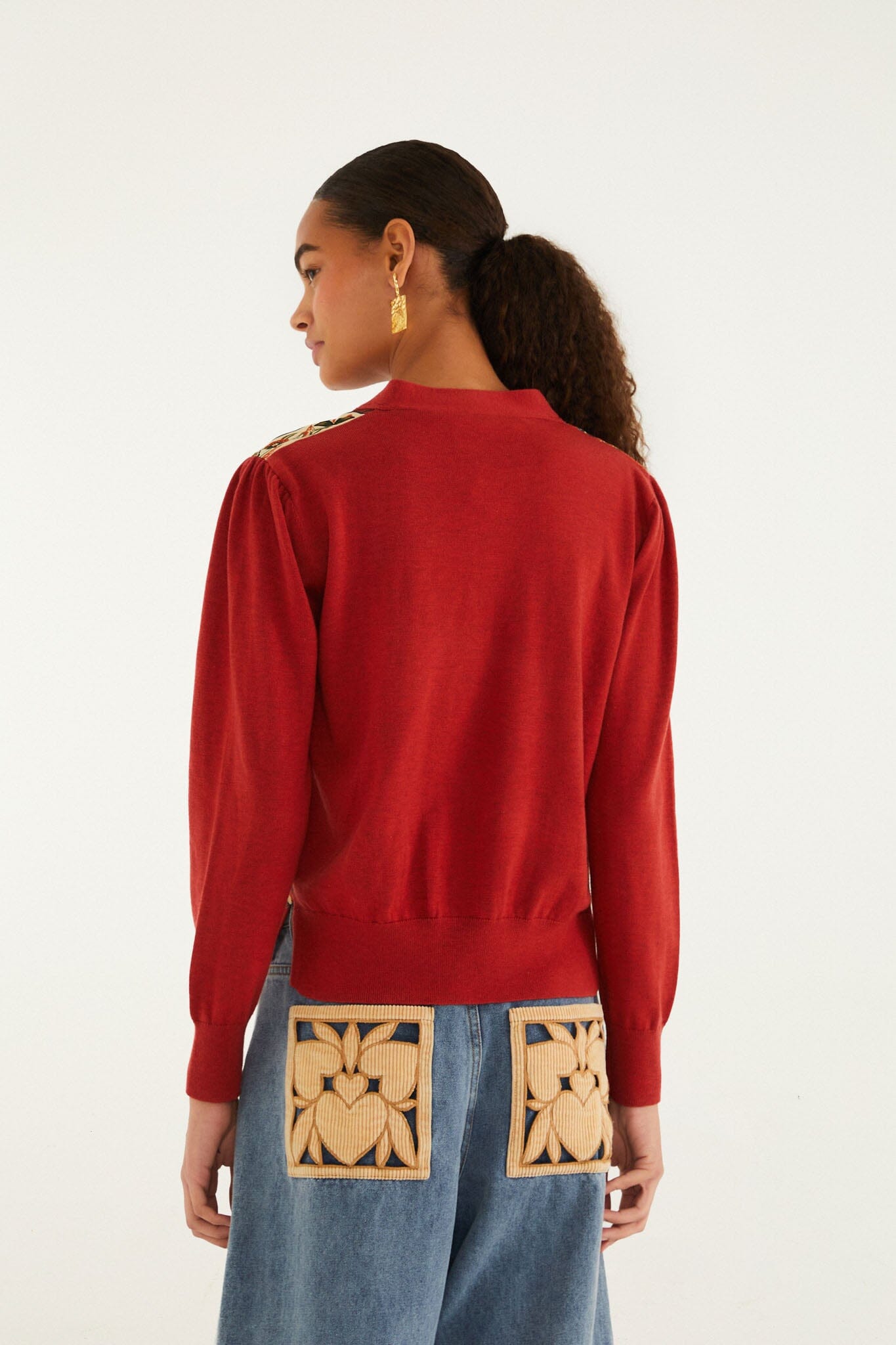 Red Ainika Garden Scarf Buttoned Knit Cardigan | FARM Rio