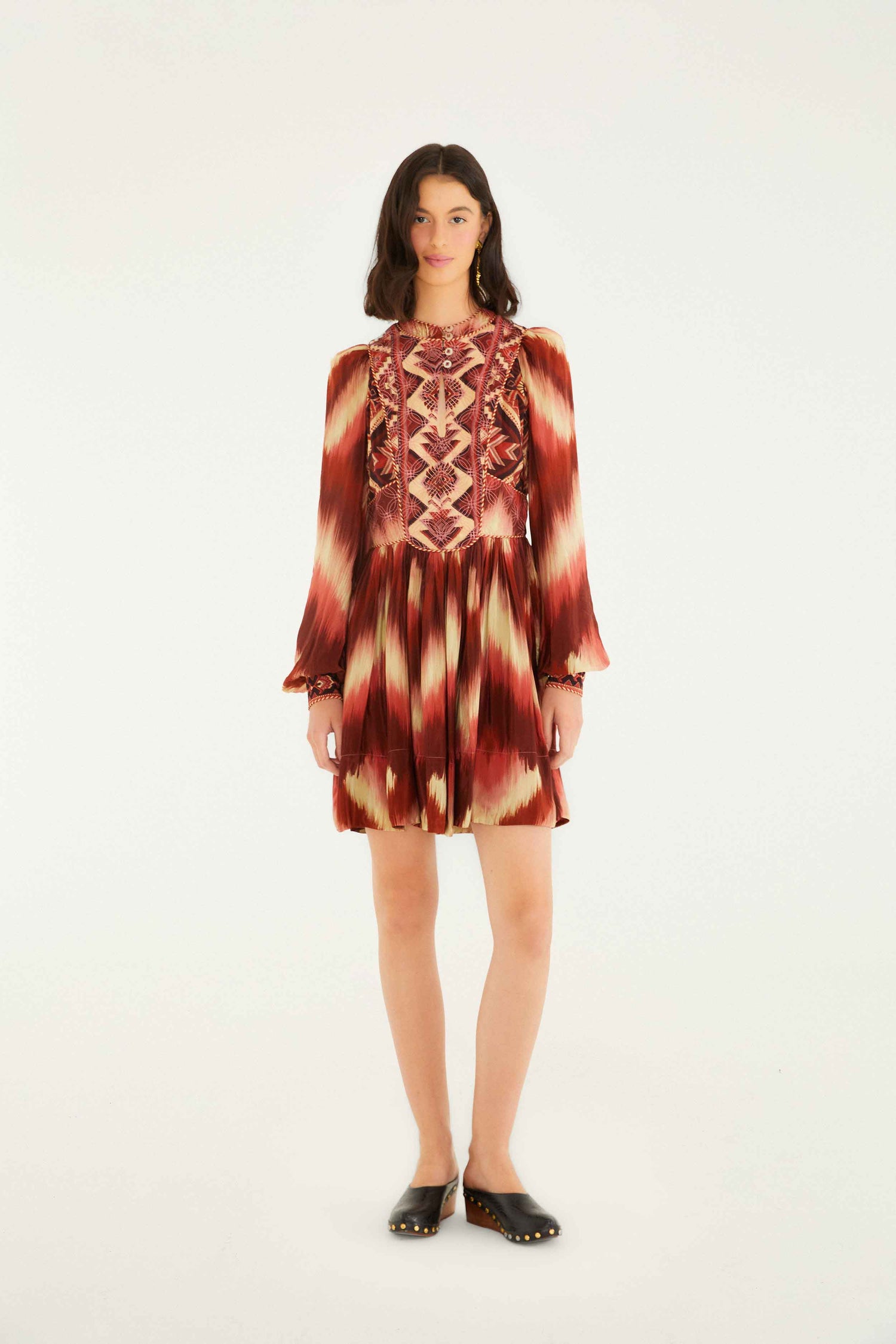 FARM Rio Red Amanda Stripes Tapestry Quilted Mini Dress, Amanda Stripes IKAT Red / S FARM Rio Red Amanda Stripes Tapestry Quilted Mini Dress, Amanda Stripes IKAT Red / S