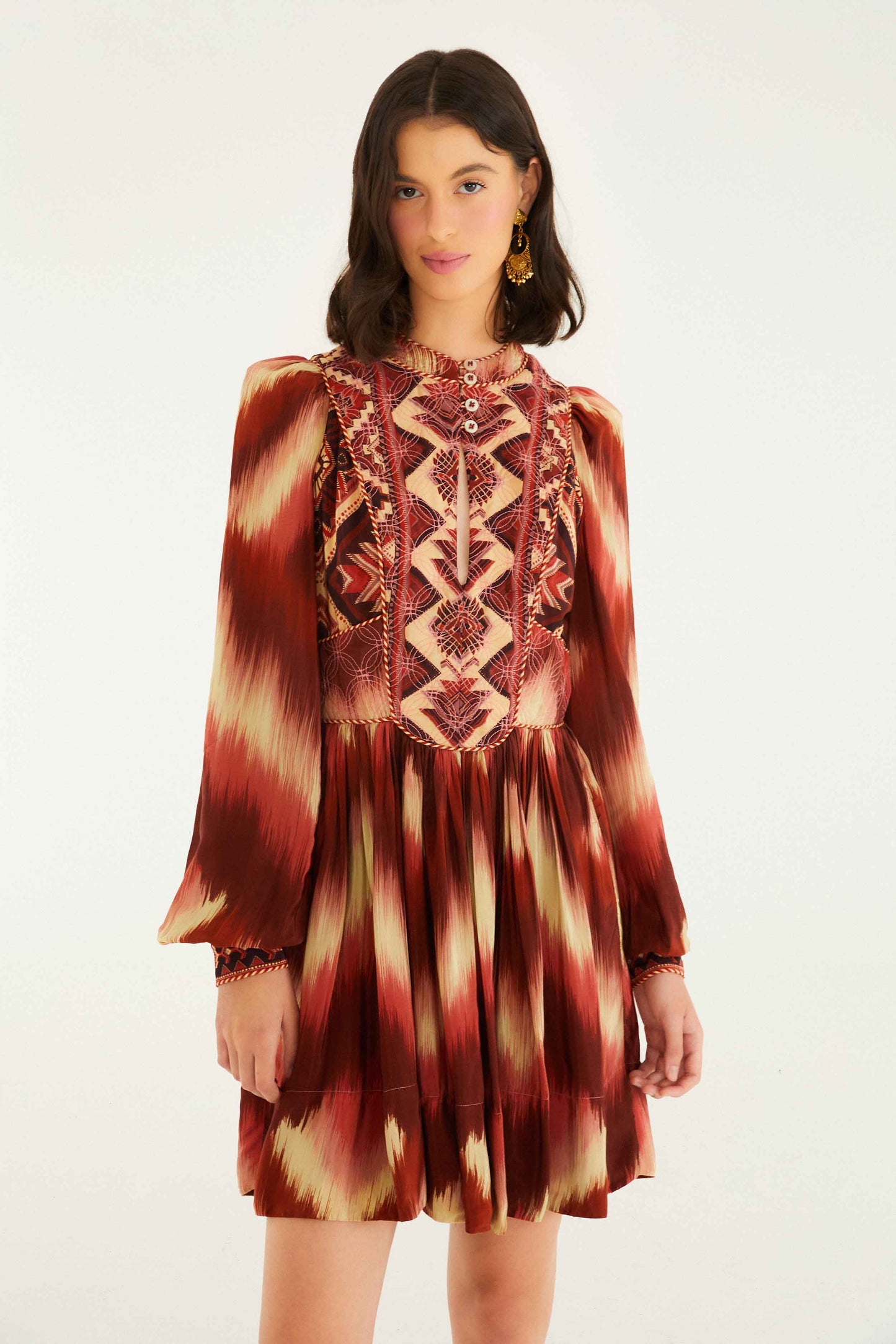Farm Rio Red Amanda Stripes Tapestry Quilted Mini Dress, Amanda Stripes IKAT Red / XS Farm Rio Red Amanda Stripes Tapestry Quilted Mini Dress, Amanda Stripes IKAT Red / XS