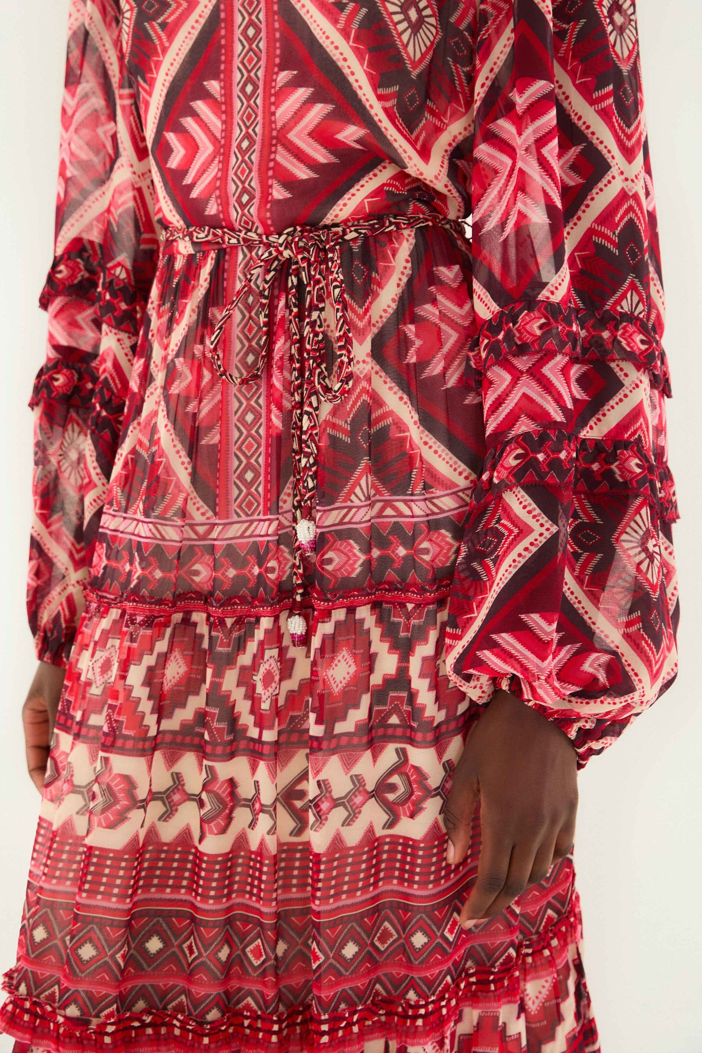 FARM Rio Ainika Long Sleeve Tiered Maxi Dress in Graphic Ainika Red at Nordstrom, Size Xx-Small FARM Rio Ainika Long Sleeve Tiered Maxi Dress in Graphic Ainika Red at Nordstrom, Size Xx-Small