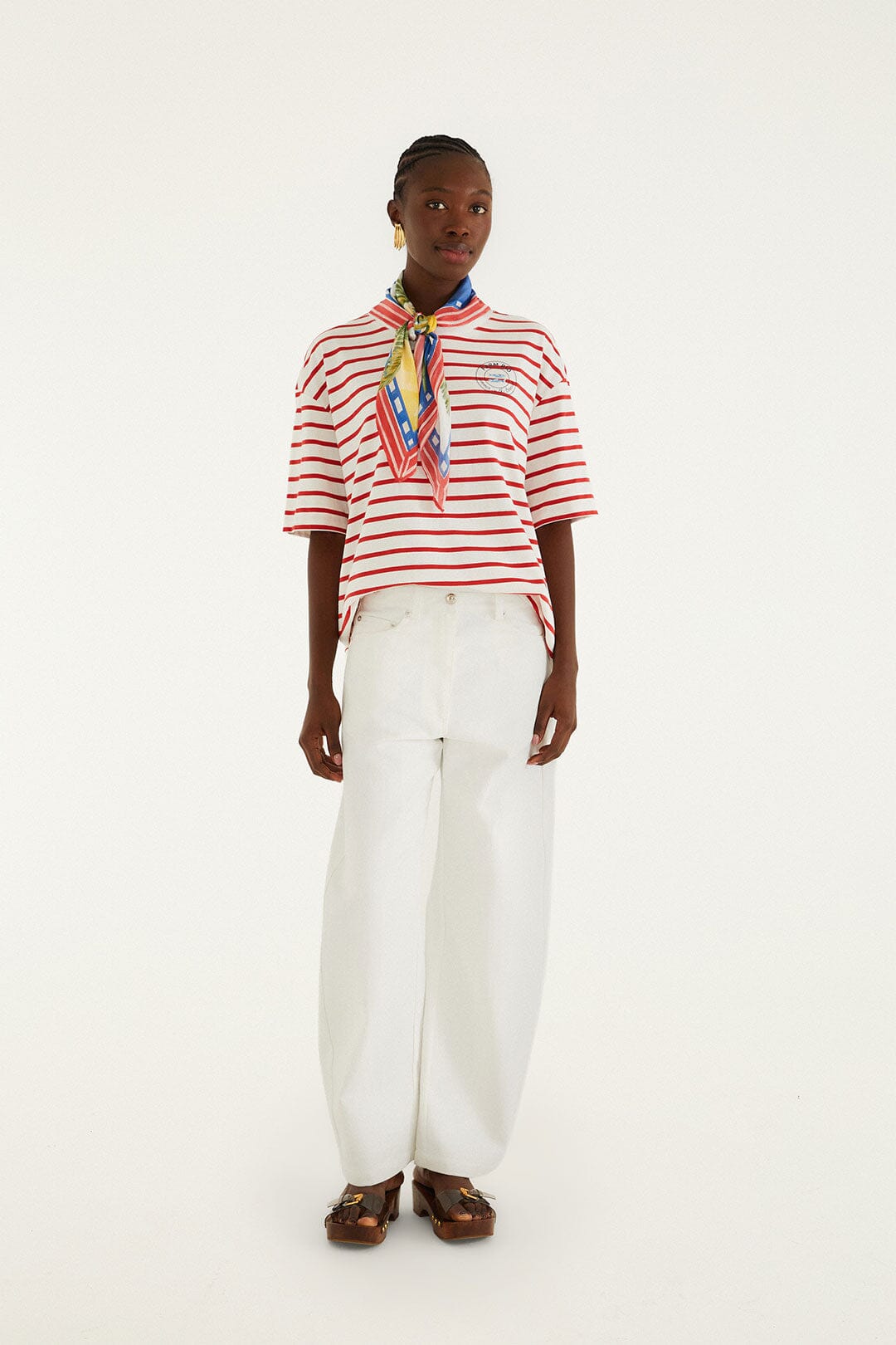 FARM Rio model wearing the Red Summer In The Tropics Stripes T-Shirt