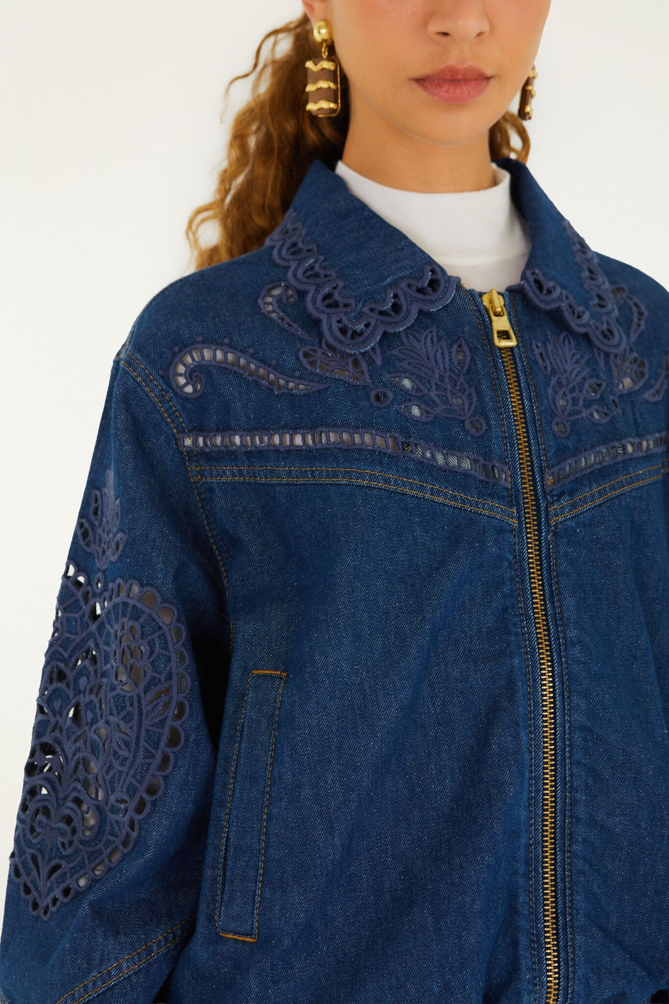 Richelieu Heart Full Zipper Denim Jacket | FARM Rio
